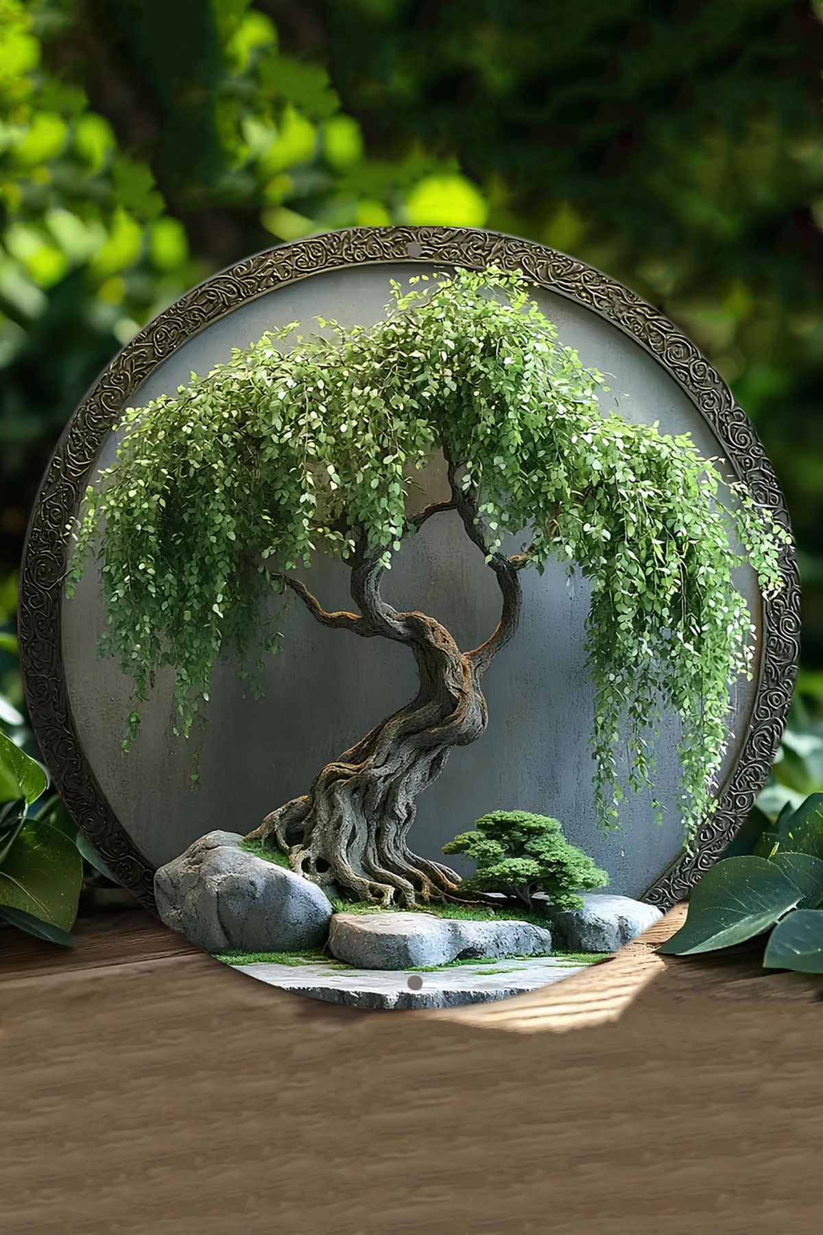kutuTR K🌿 Bonzai Ağaç Temalı MDF Yuvarlak Duvar Dekoru – 20 cm DT002