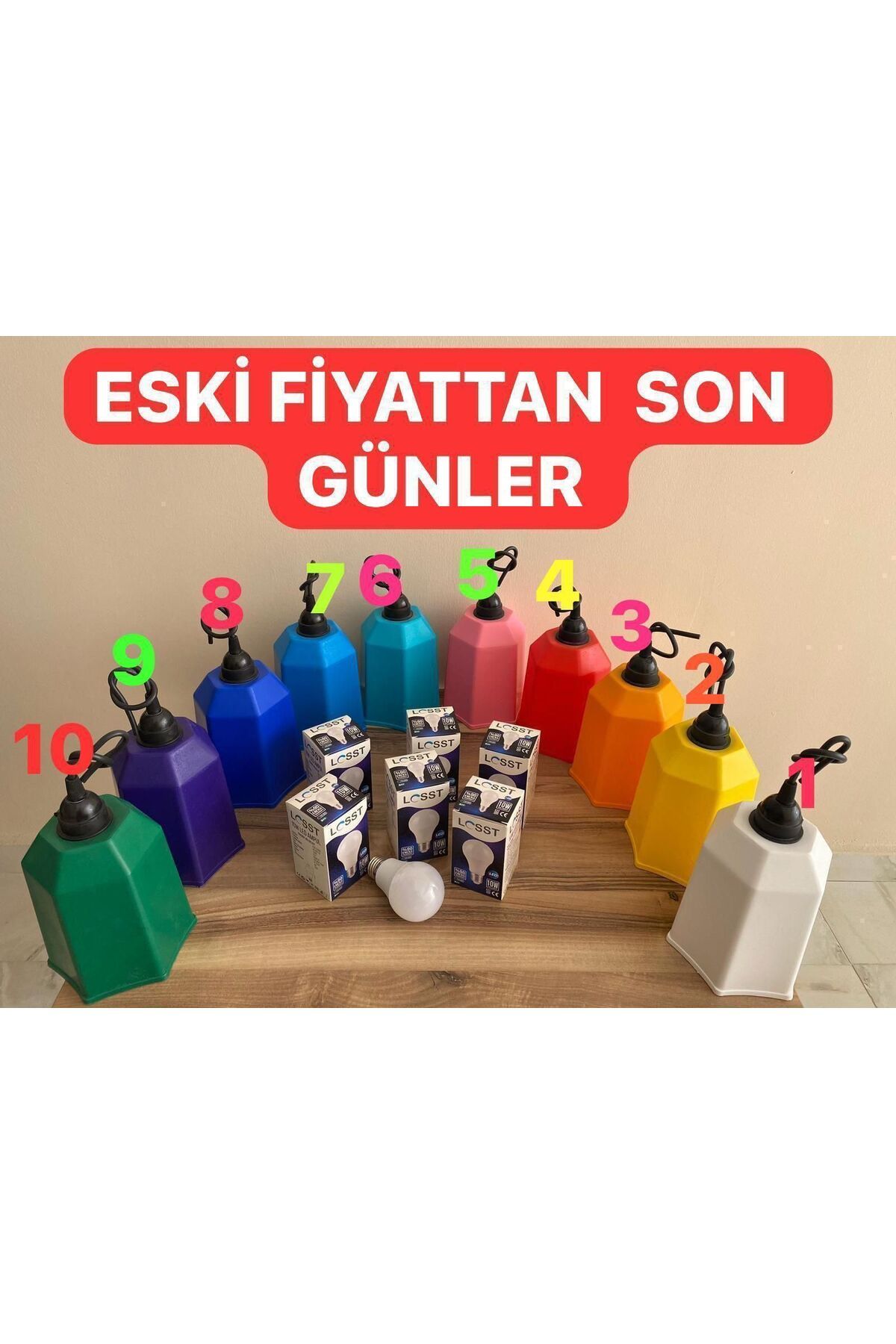 Lampist 10'lu Bahçe Aydınlatması Fener 1.kalite Ve Su Geçirmez 10 Farklı Renk 10 Adet Led Ampul