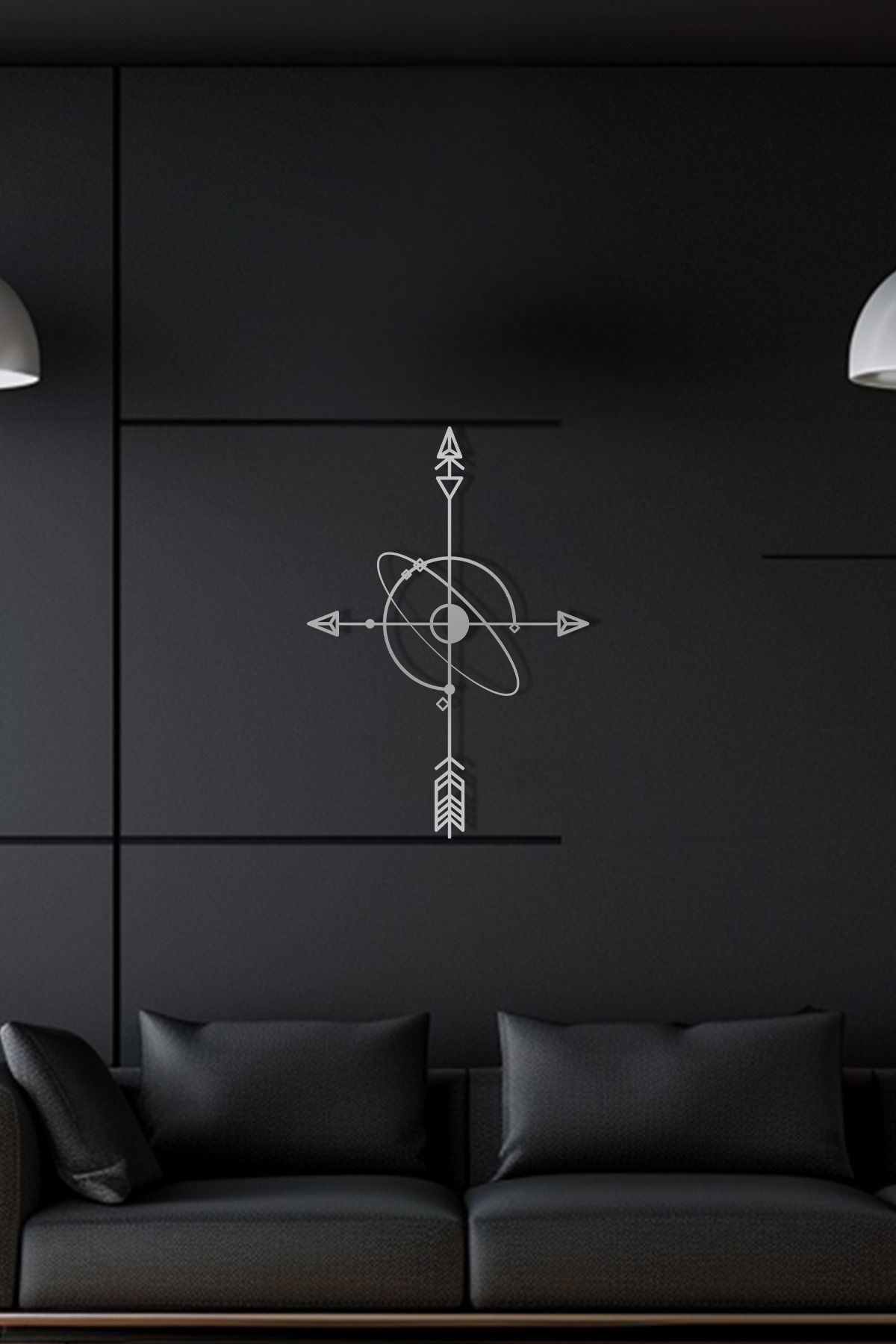 cncrafft Kozmik Pusula Metal Tablo – Geometrik Ok & Gezegen Duvar Dekoru