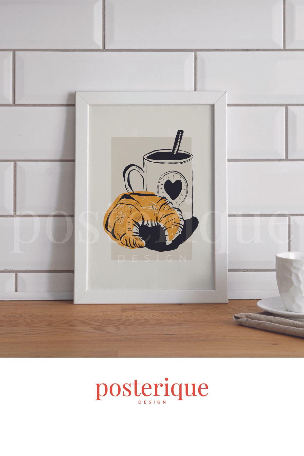 posterique Coffee Corner Kruvasan Çerçevesiz Poster Modern Dekoratif Minimal Tablo