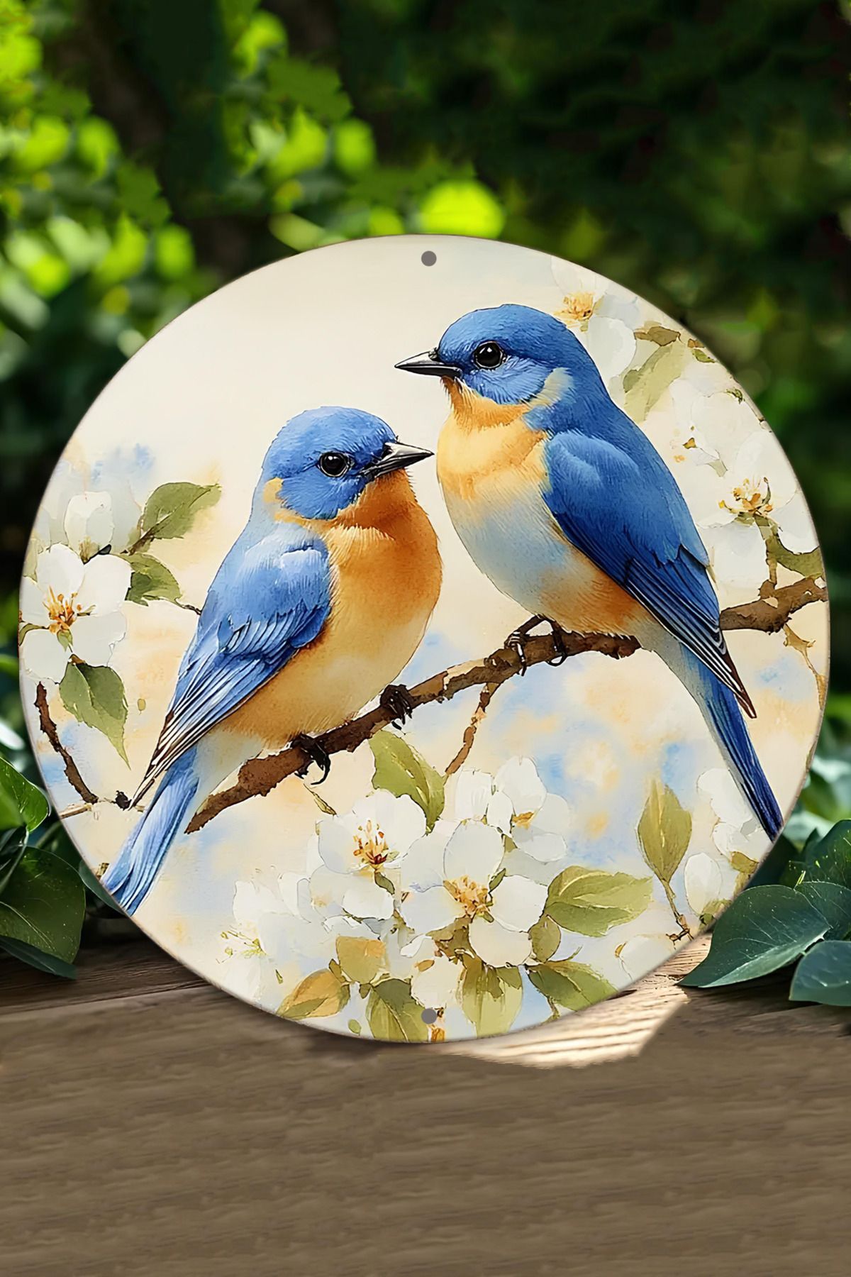 kutuTR 🕊️ Çiçek Dallarında Mavi Kuşlar MDF Duvar Dekoru – 20 cm DT019