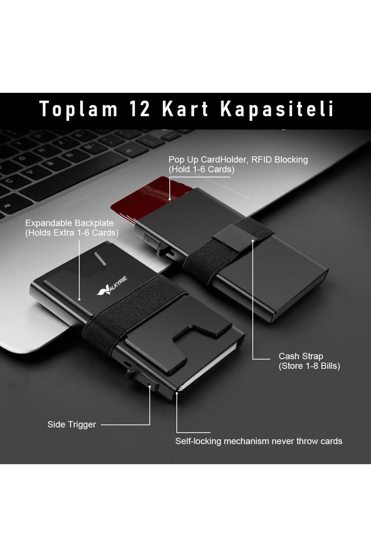 valkyrie  Akıllı Mekanizmalı Minimalist Karbon Fiber Kasa RFID Korumalı Cüzdan Kredi Kartlık 15 Kart - Görsel 3
