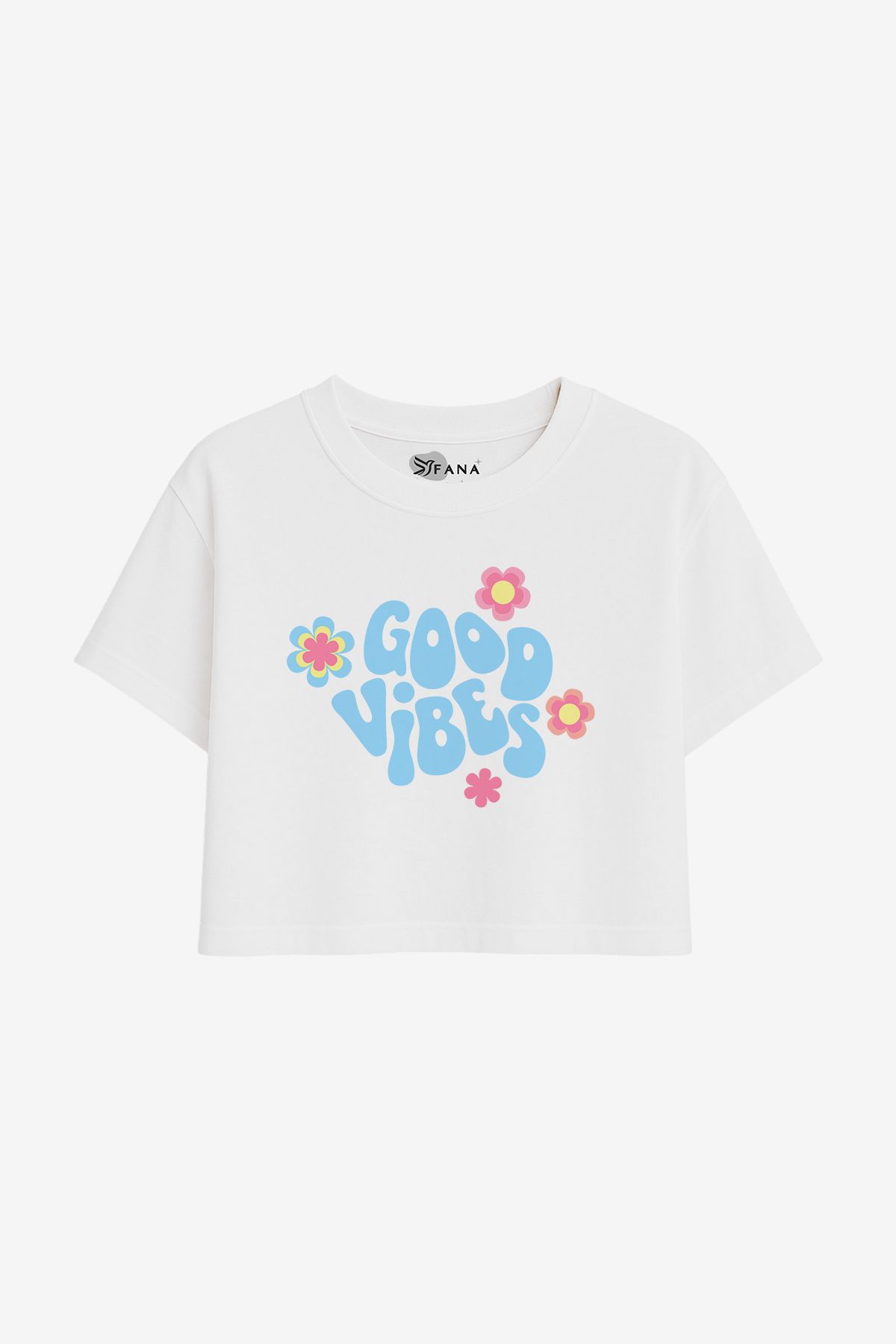 FANA Kadın Beyaz Tişört Renkli Retro Slogan Baskılı Oversize Kısa T-shirt