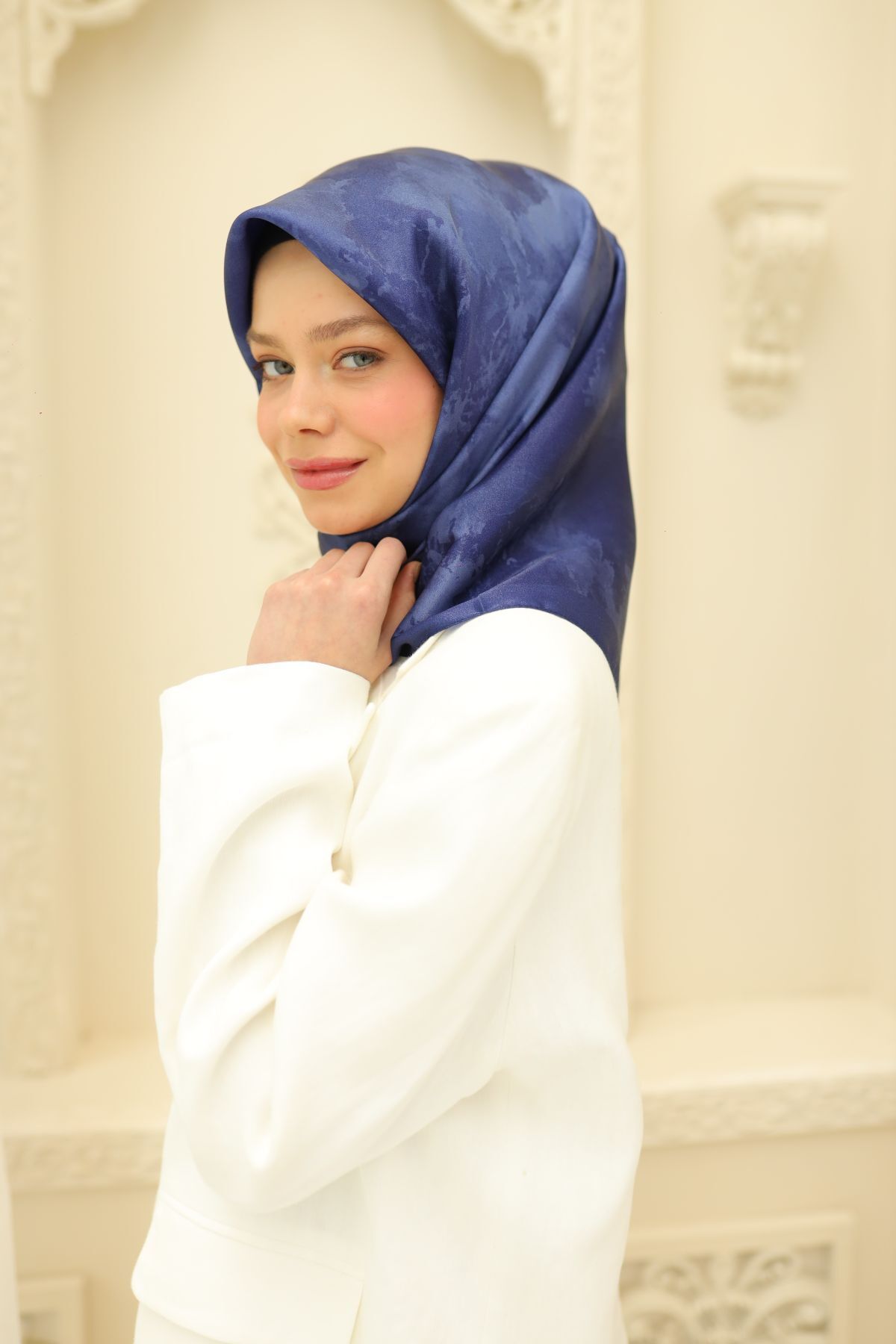 Silk Home-Midnight Blue Silk Home Shiny Scarf 6