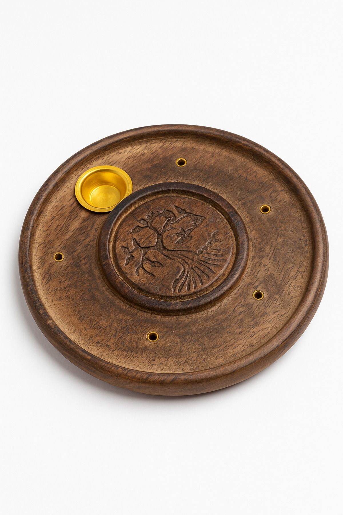 Hyge Hayat Ağacı Temalı Yuvarlak Ahşap Tütsülük | Tree of Life Round Wooden Incense Holder