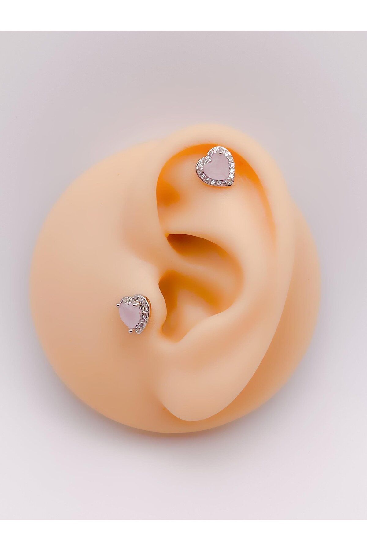Trinos Cerrrahi Çelik Piercing ( Pirsing ) Pembe Taşlı Şık Kalpli Tragus Helix Piercing (1adet)
