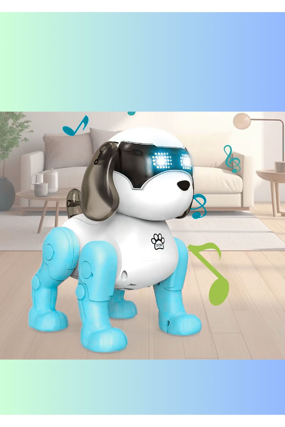 Boratila Toys Işıklı Müzikli Kuyruk Sallayan Pilli Sevimli Robot Köpek MAVİ