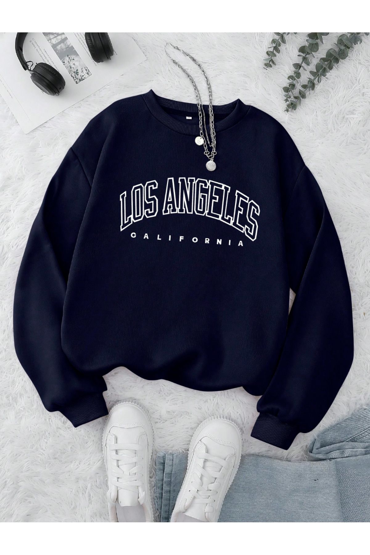 COHERENT Unisex Kadın/Erkek LOS ANGELES Özel Renkli Oversize Bisiklet Yaka Pamuklu Sweatshirt