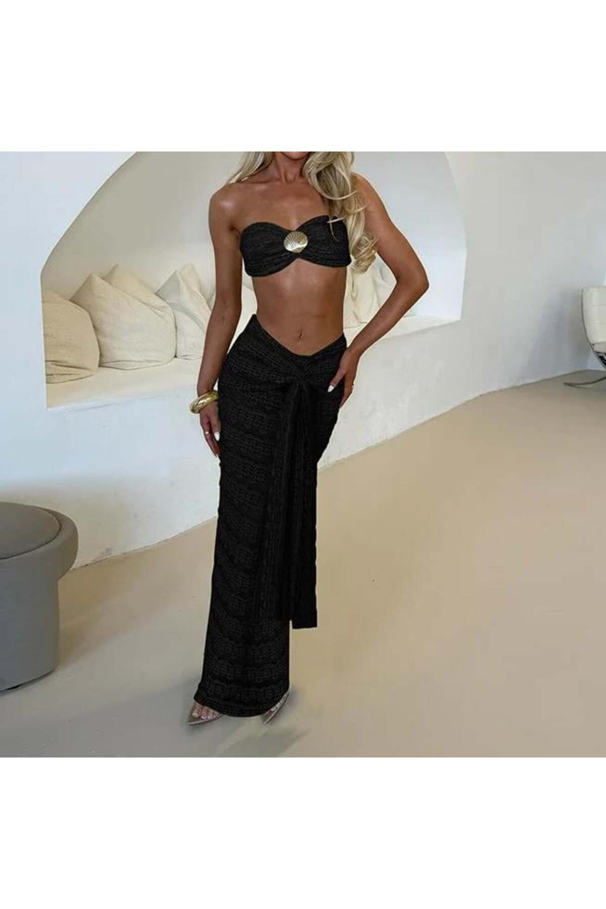 pink life Siyah SYDNEY Seashell Lace Etekli İkili Taklım