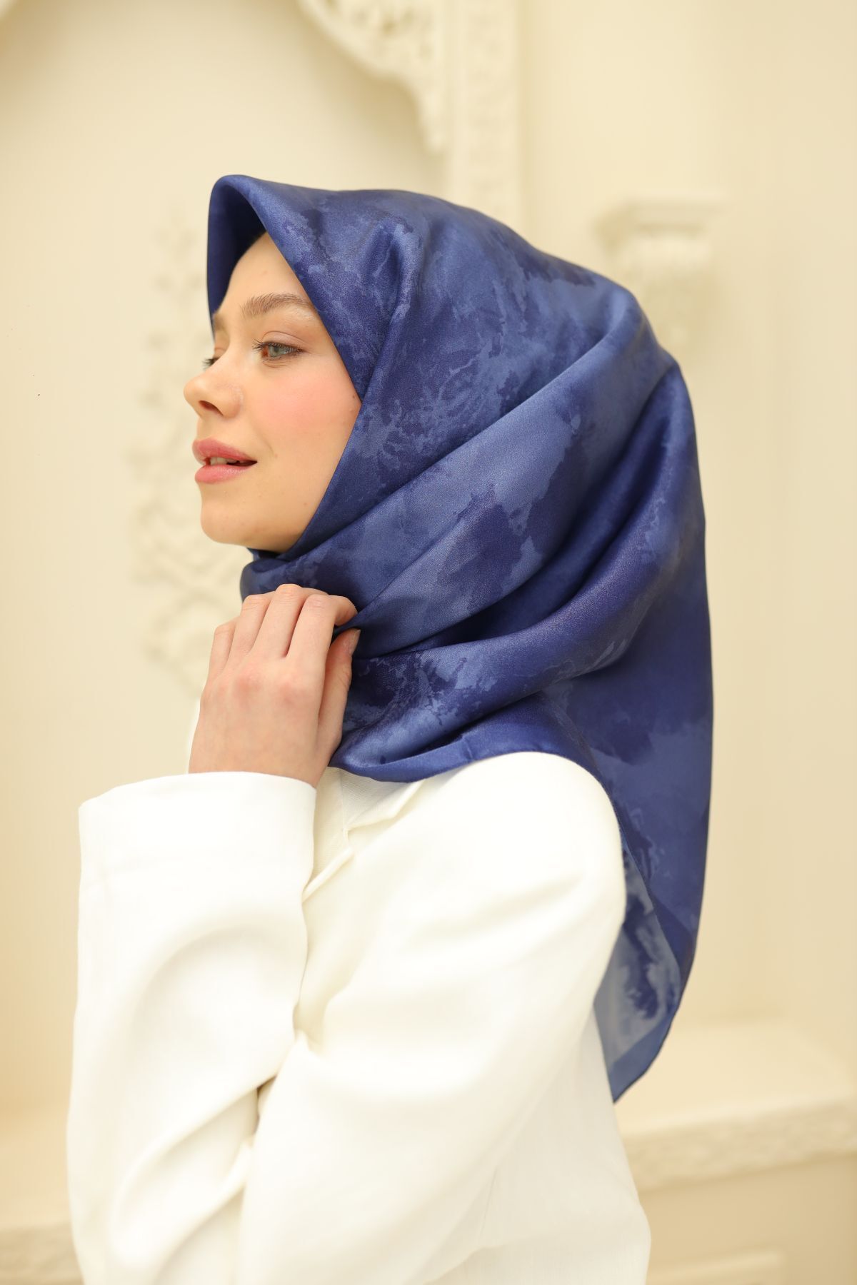 Silk Home-Midnight Blue Silk Home Shiny Scarf 4