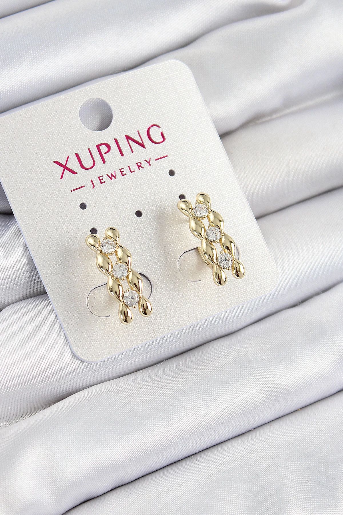 Clariss Xuping Zirkon Taşlı Sıralı Damla Model Gold Renk Kadın Küpe