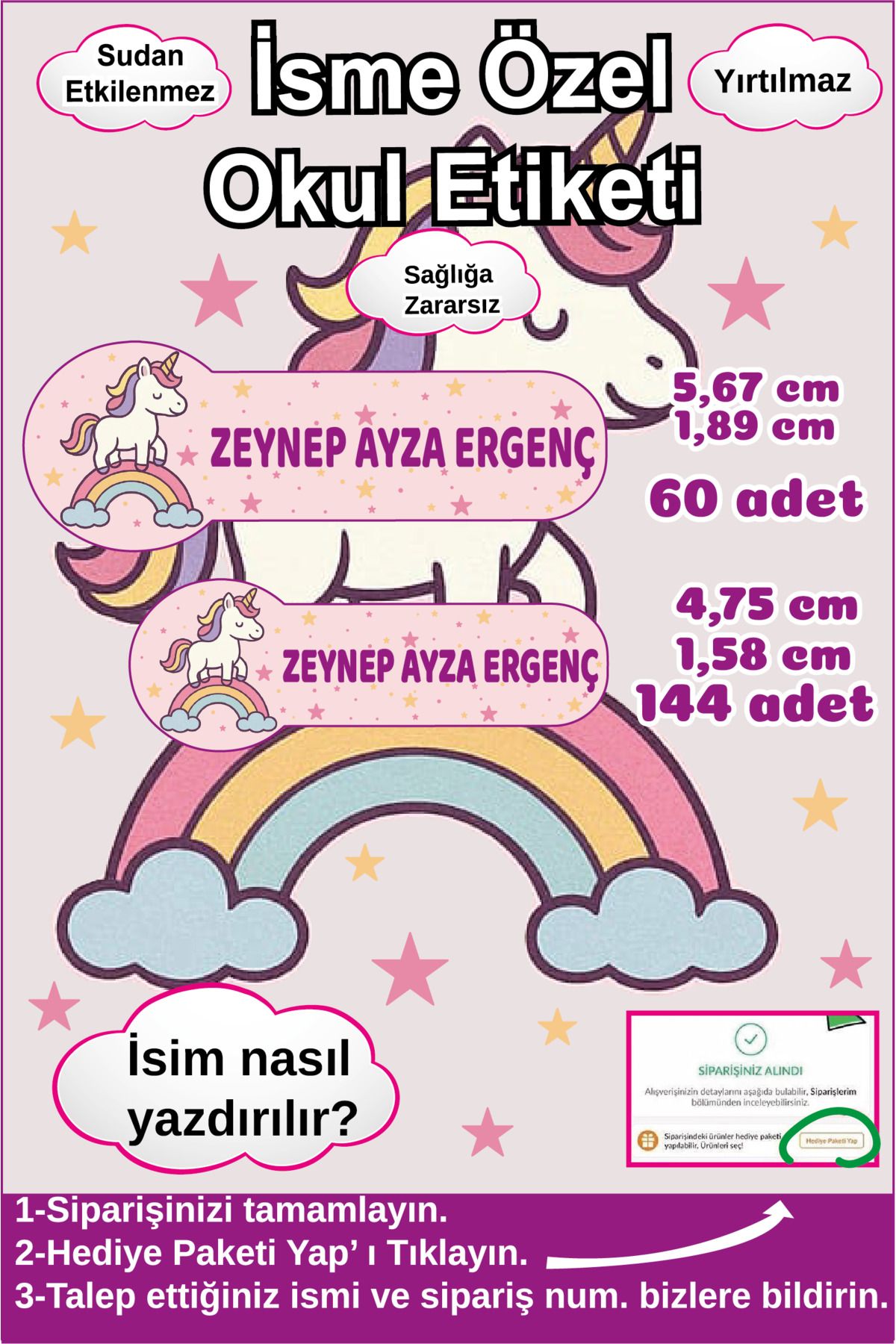 Ayza Tasarım Kalem Defter Kitap Etiketi İsim Etiketi Kişiye Özel Yapışkanlı Kız Çocuk Okul Etiketi Kırtasiye
