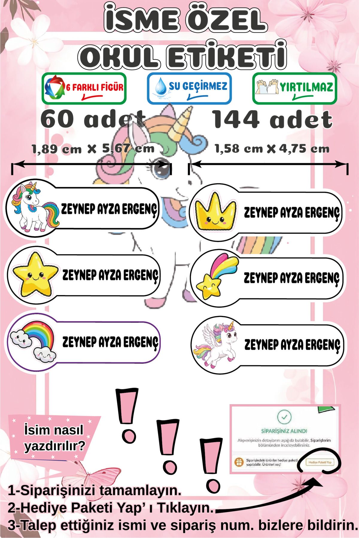 Ayza Tasarım Kalem Defter Kitap Etiketi İsim Etiketi Kişiye Özel Yapışkanlı Kız Çocuk Okul Etiketi Kırtasiye