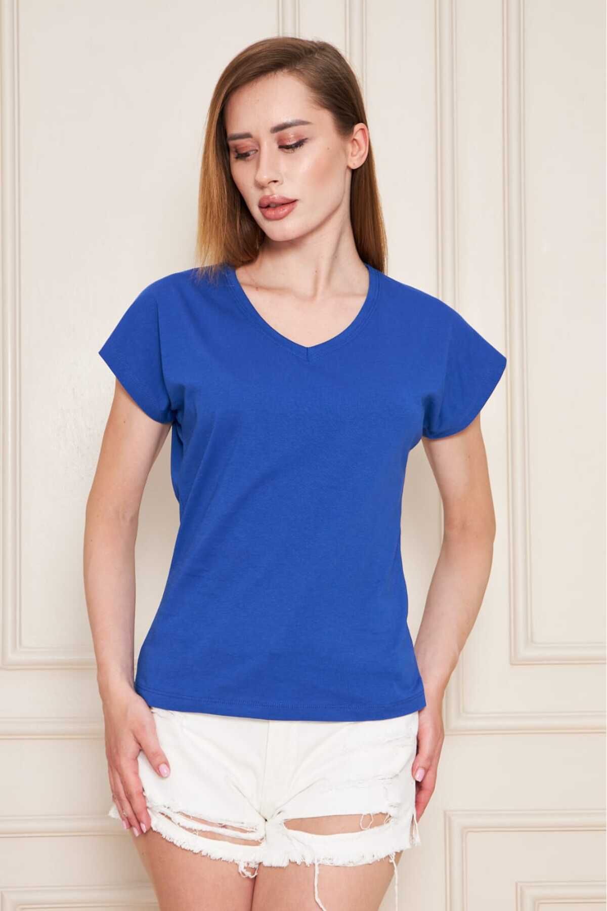 YÜKSEL IŞIK v yaka kolsuz düz renk T-Shirt