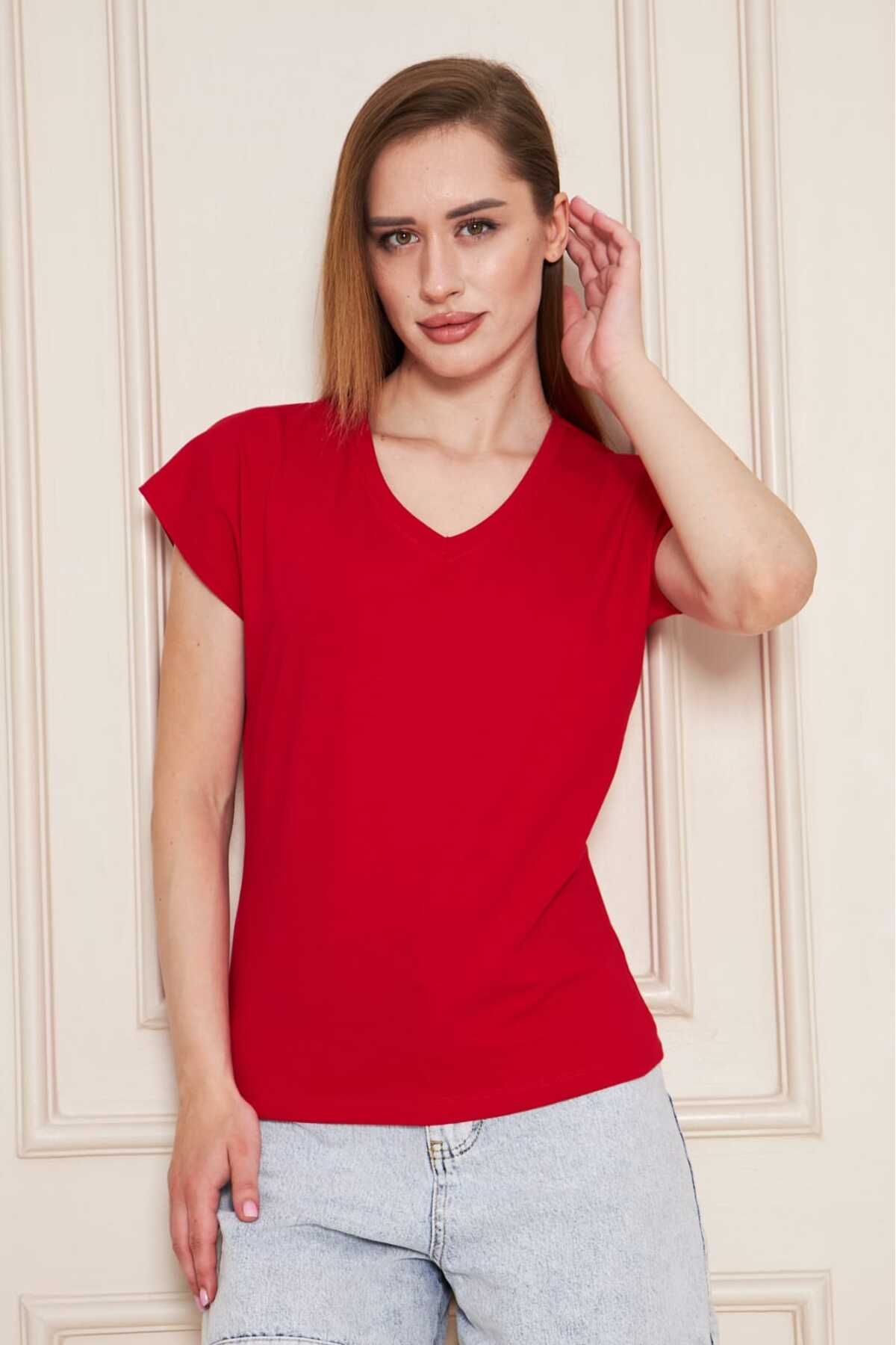YÜKSEL IŞIK v yaka kolsuz düz renk T-Shirt