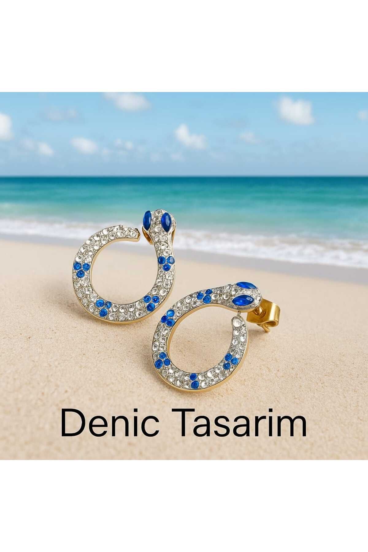 Denic Tasarım Yılan Detaylı Gümüş Küpe