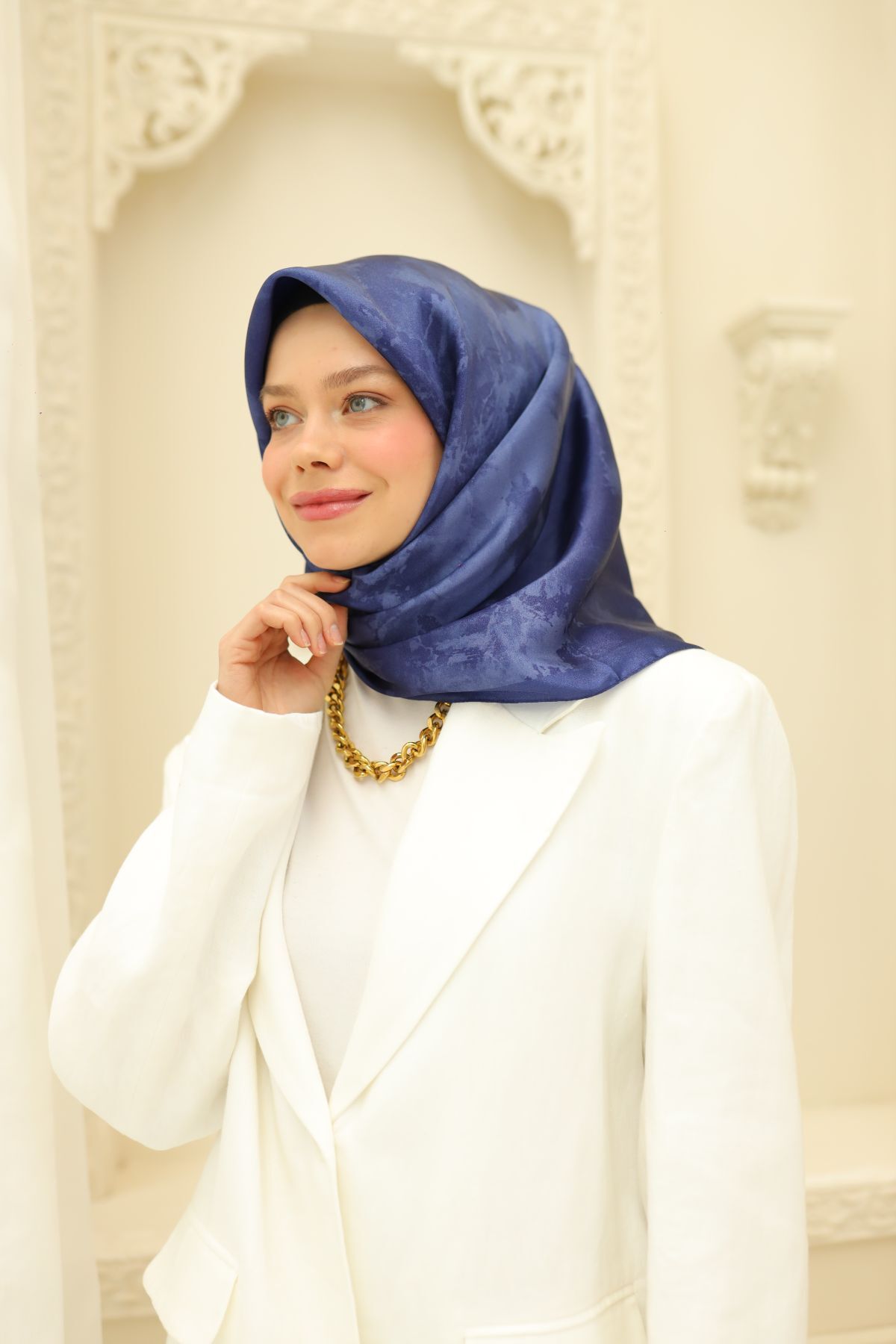 Silk Home-Midnight Blue Silk Home Shiny Scarf 2
