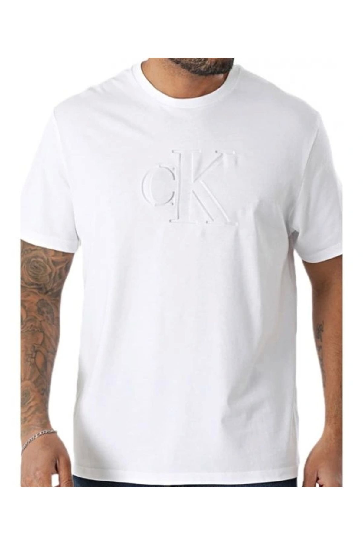 Calvin Klein Jeans SS 20s CK DEBOSS MONO GRAPHIC TE Erkek Beyaz T-shirt LV04RC824G-YAA