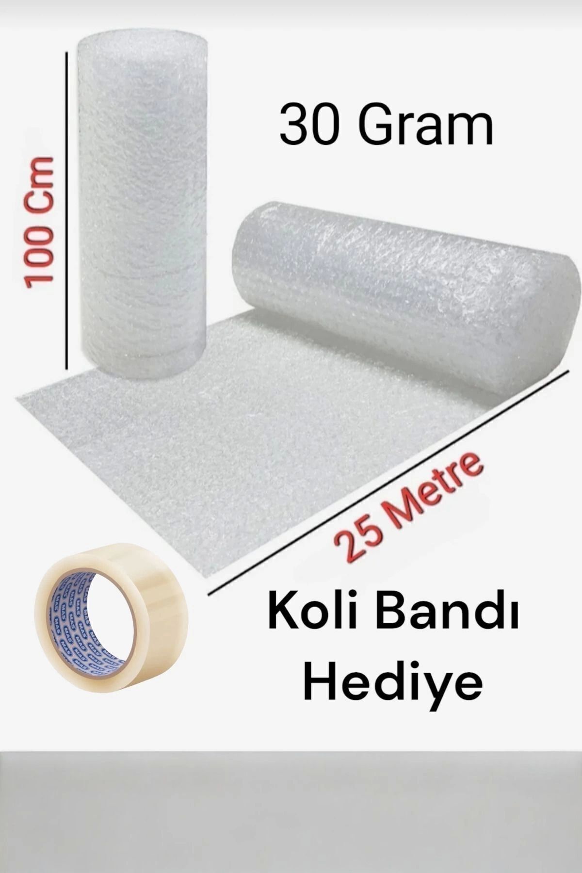 Mçb Group 100 cm X 25 Metre Balonlu Naylon Koli Bandı Hediyeli Eşya Sarma Koruma Naylonu Patpat