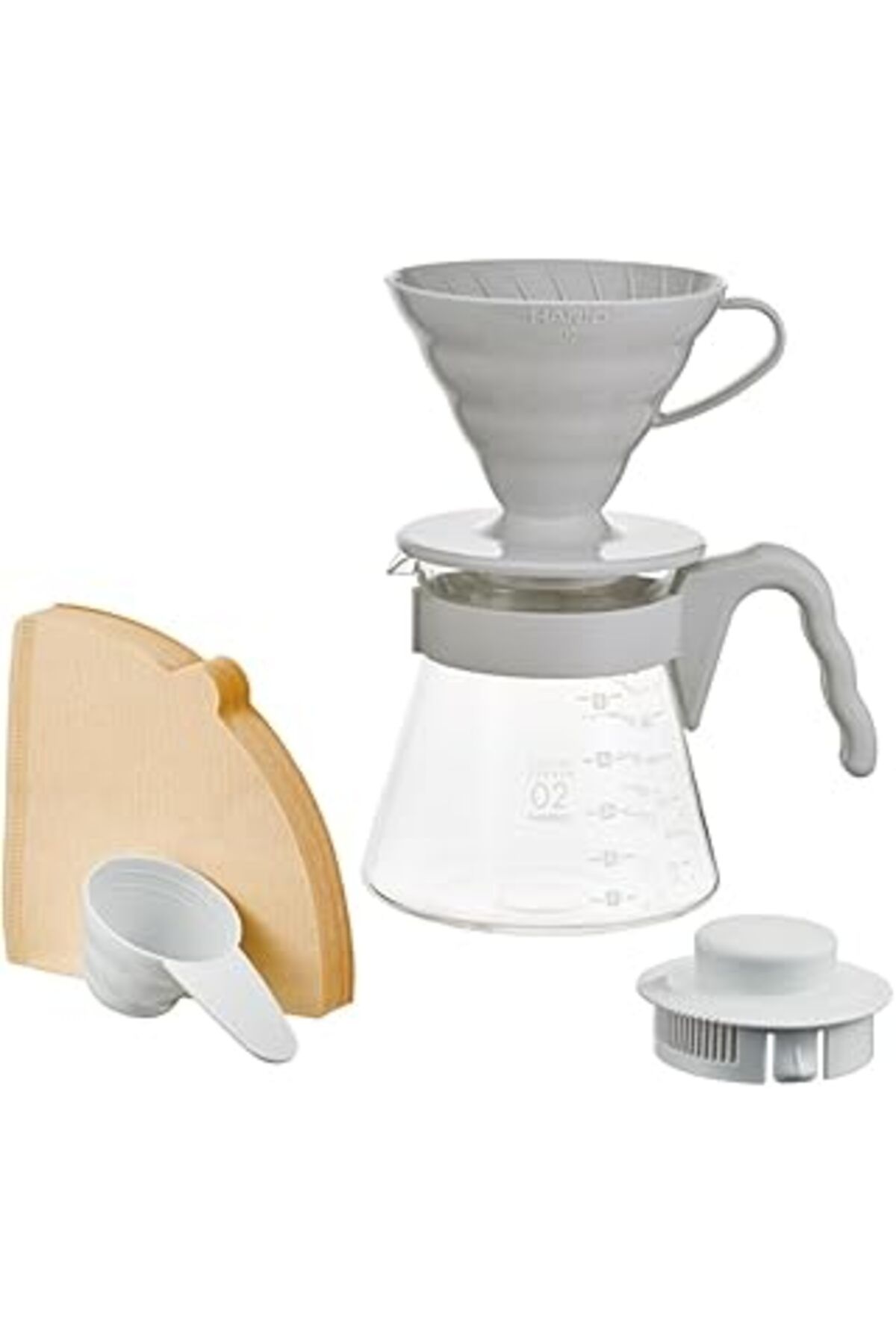 Mu Art Ahşap Hario V60 Kahve Demleme Seti, Açık Gri