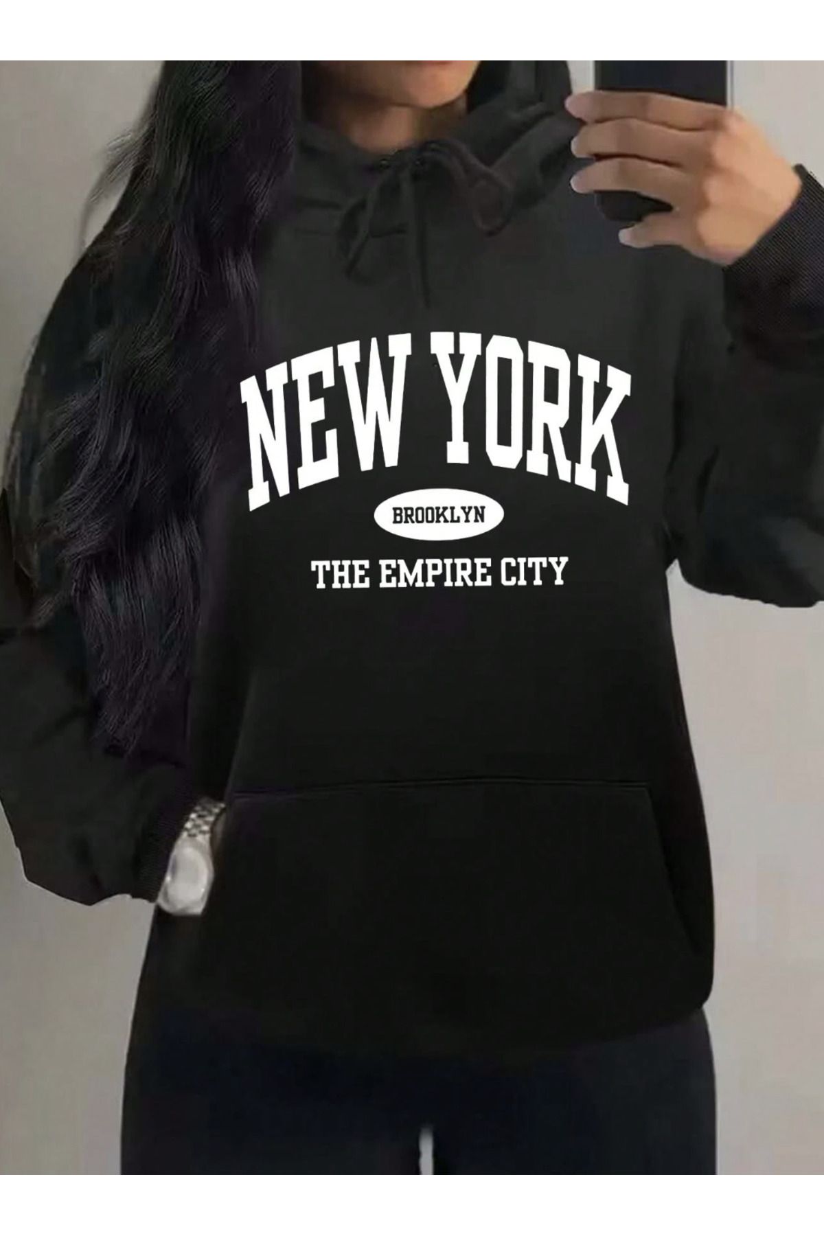 COHERENT Unisex Erkek/Kadın NEWYORK Renkli Özel Baskılı Pamuklu Oversize Kapüşonlu Sweatshirt