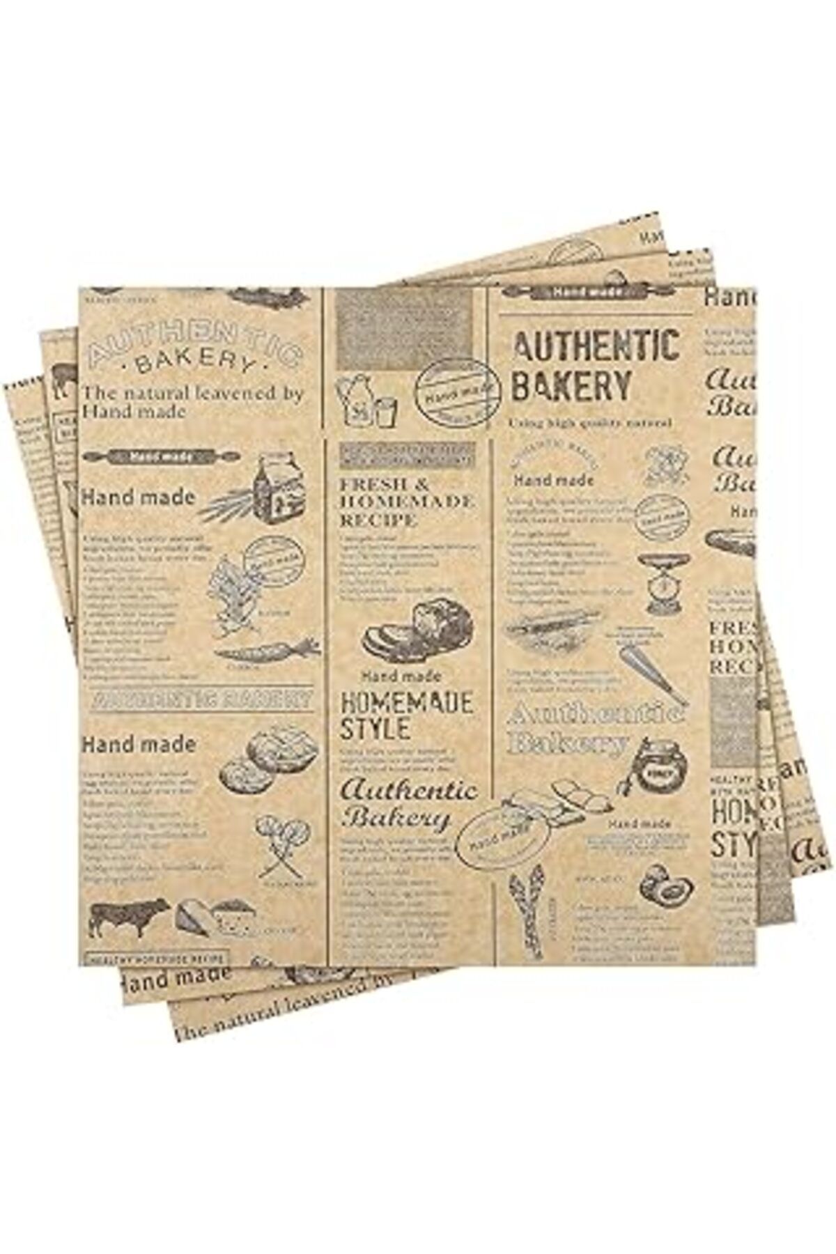 Mu Art Ahşap Busstier Vintage Gazete Desenli Yağlı Kağıt, Kendinden Desenli Mutfak Sunum Kağıdı, Yemek Sunumları