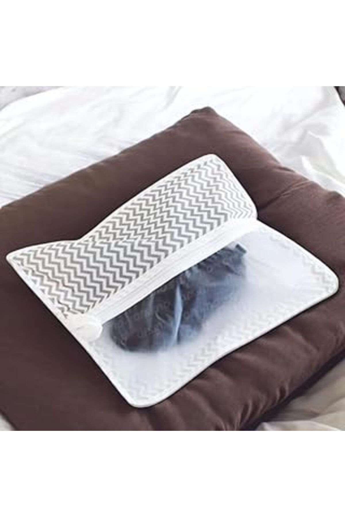 Qedii 2 Adet Ayakkabı Saklama Hurcu Zigzag Desenli, 2'Li Set, Pencereli, Askılı Dolap Düzenleyici, Gri