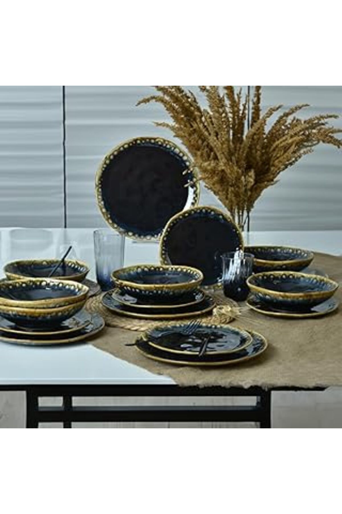Mu Art Ahşap Keramika Shizen Siyah Organik Yemek Takımı 18 Parça 6 Kişilik Q29