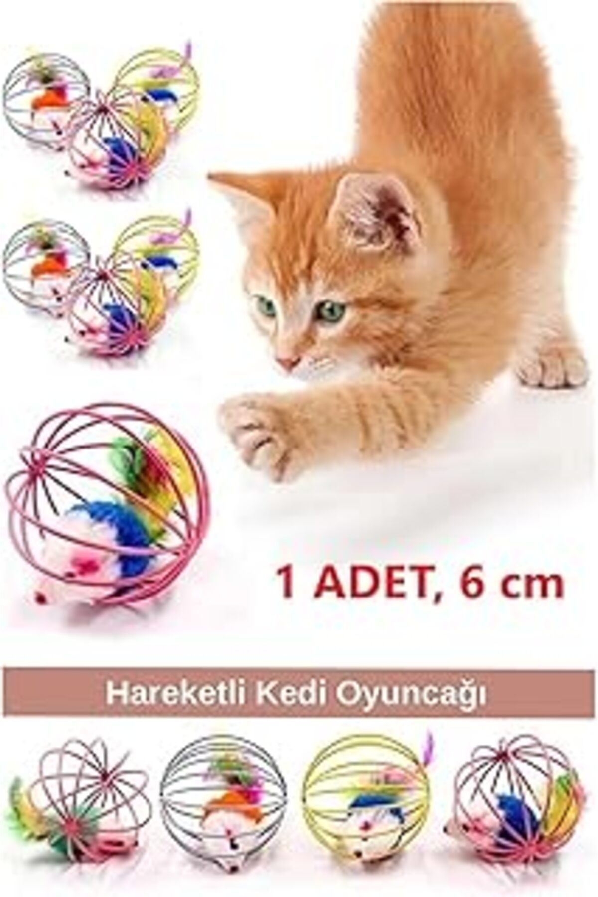 ASİTAN Tineke Kafesli Renkli Fareli Kedi Köpek Oyun Topu 6 Cm