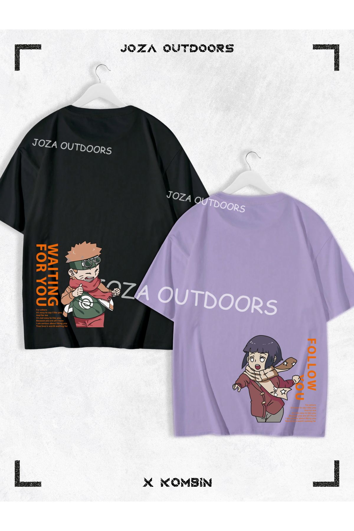 Joza Outdoors Kadın Erkek Hinata Narto Anime Arka Bel Baskılı Sevgili Çift Kombini Oversize Tshirt 2'li Takım