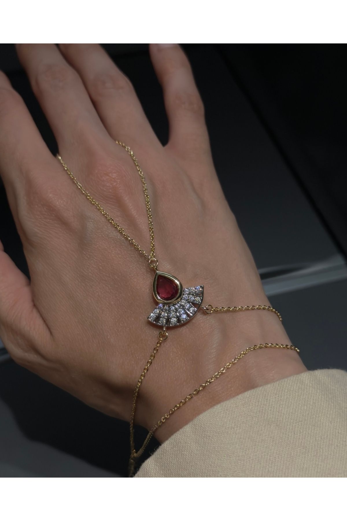 kems jewels Bordo Zirkon Taşlı Altın Kaplama Çelik Şahmeran