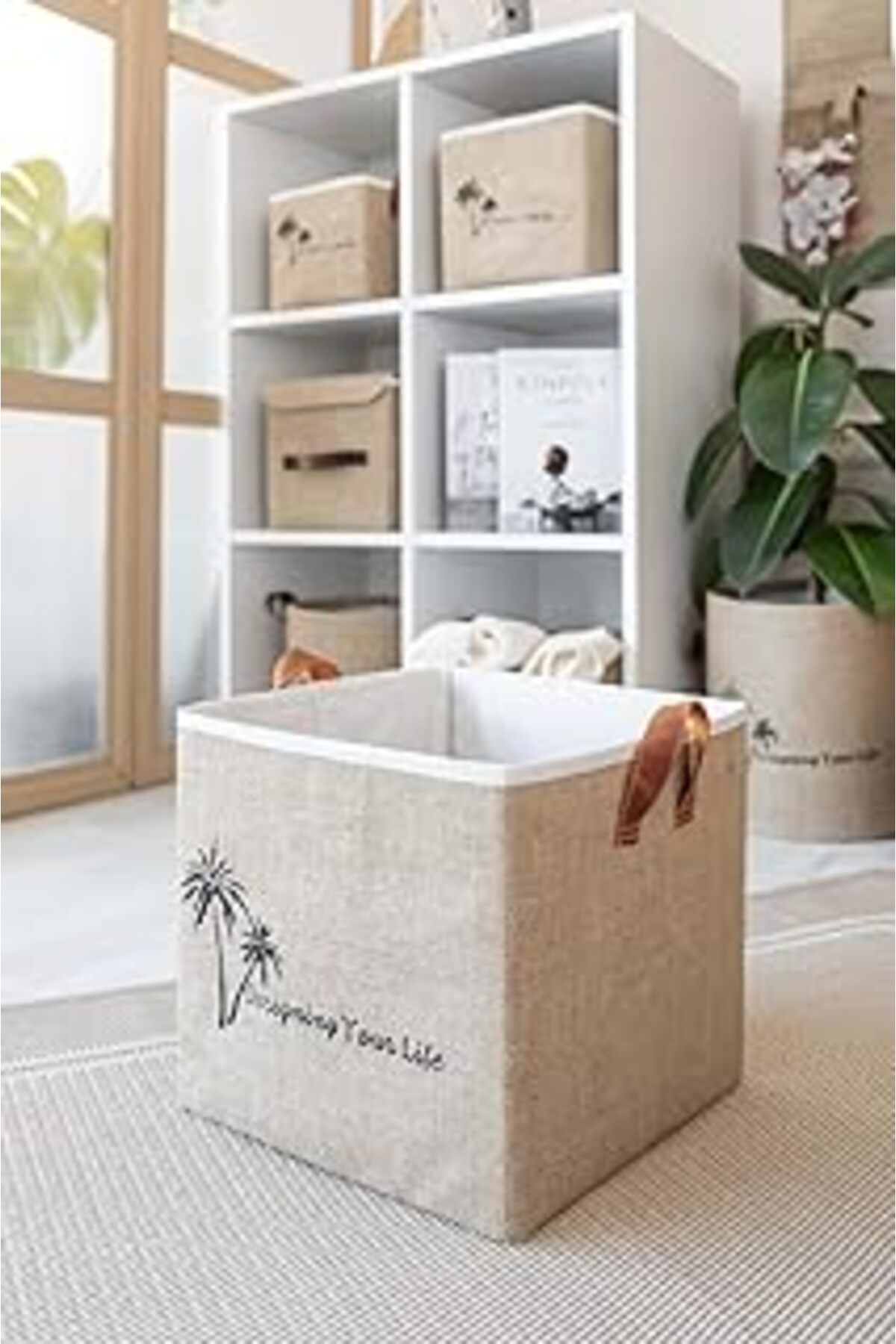 Mu Art Ahşap Art Bee Jüt Dolap İçi Organizer Takı, Makyaj, Banyo, Ofis Düzenleyici Saklama Kutusu 25X25X25 Cm