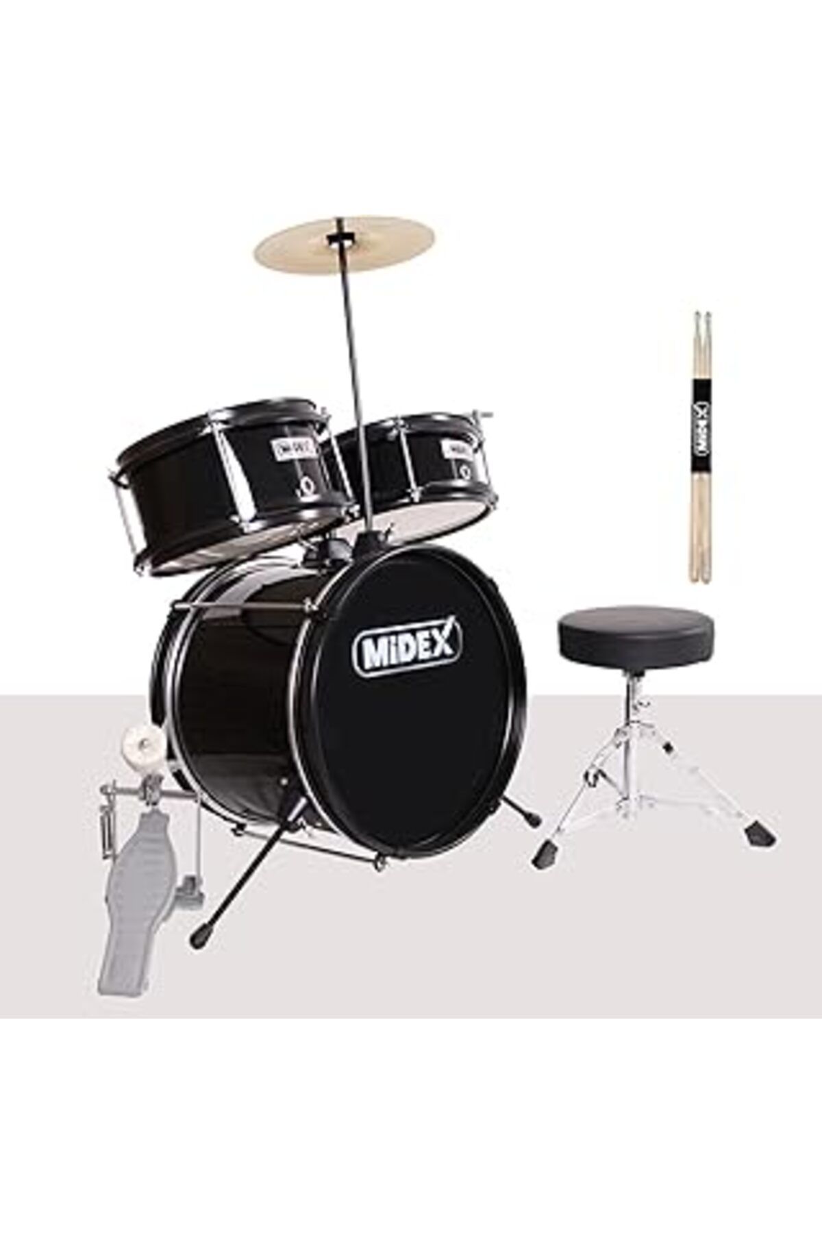 Qedii Midex Cd300X-Bk Akustik Çocuk Baterisi Davulu Seti 5-14 Yaş İçin Full Set