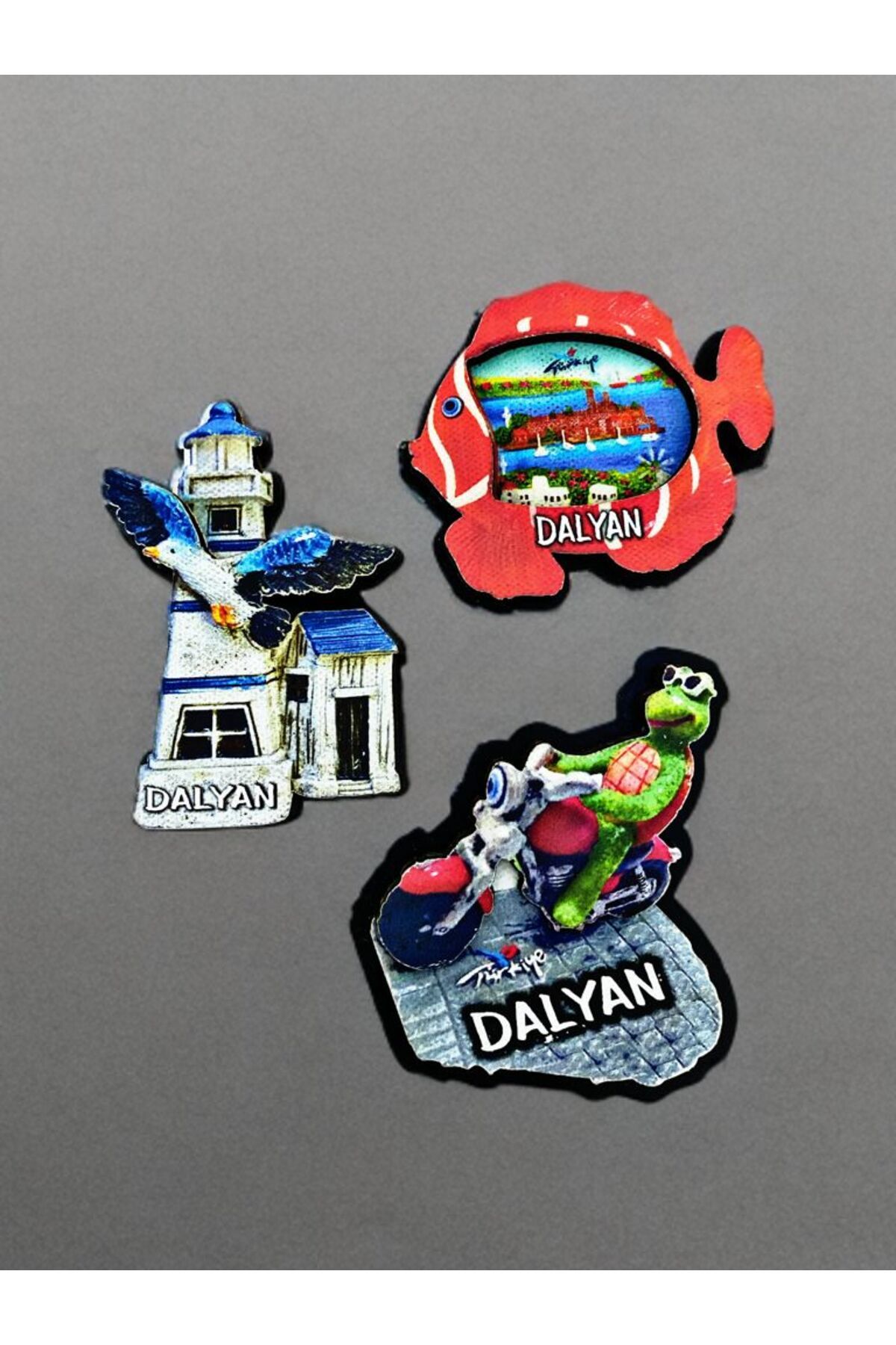 Home DALYAN Temalı 3 lü Set Ahşap 3 Boyutlu Magnet. Mat Renkler ve Eskitme.
