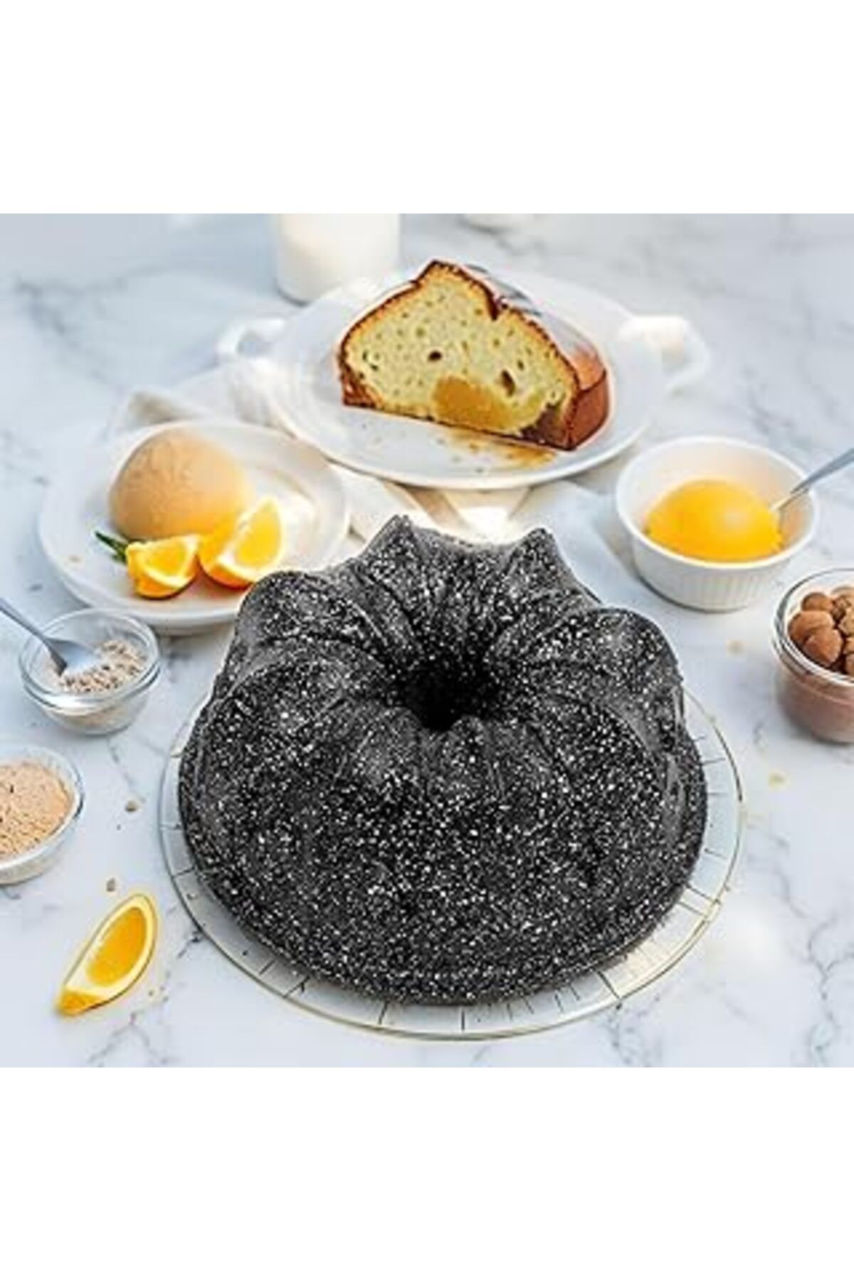 NETWORK ART Thermo Döküm Gövdeli Kek Kalıbı 23Cm, Dilimli Ve Döküm, Siyah Granit Benekli Pişirme Kabı, Kolay Çı