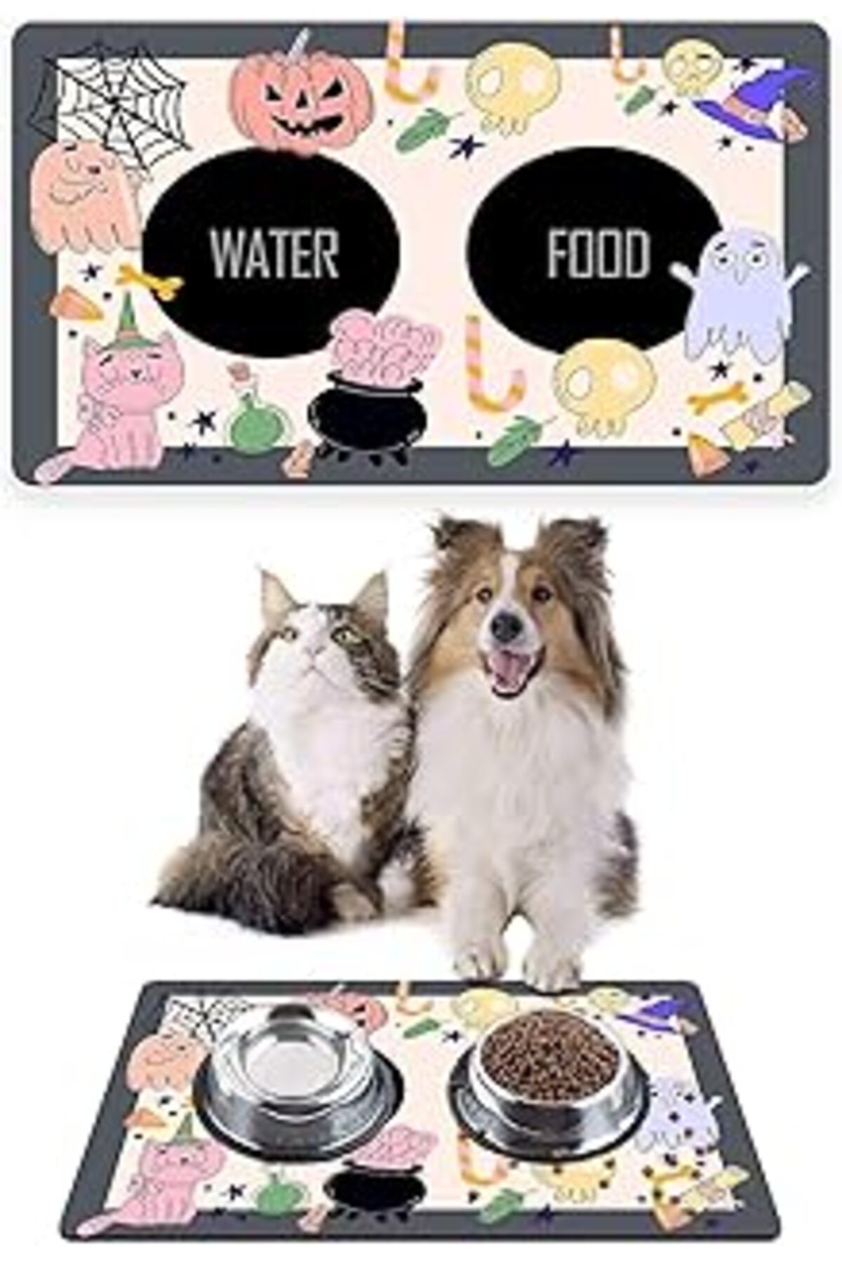 ASİTAN Hallowen Sevimli Canavarlar, Kedi Köpek Mama Ve Su Altlığı, Mama Paspası, Kedi Köpek Mama