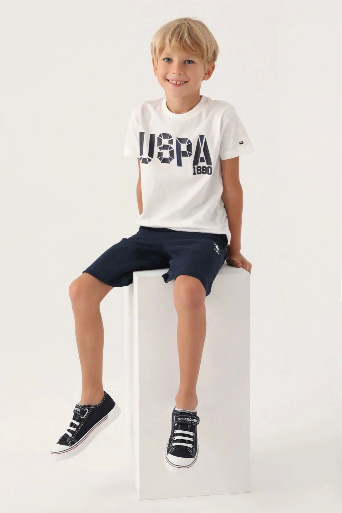 U.S. Polo Assn.-Κρεμ ανδρικό παιδικό σετ βερμούδας κάτω-κορυφή 2