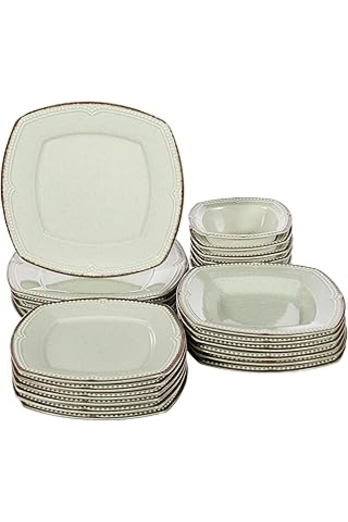 ASİTAN Porselen Pearl Dot Line 24 Parça 6 Kişilik Yemek Seti, Yeşil