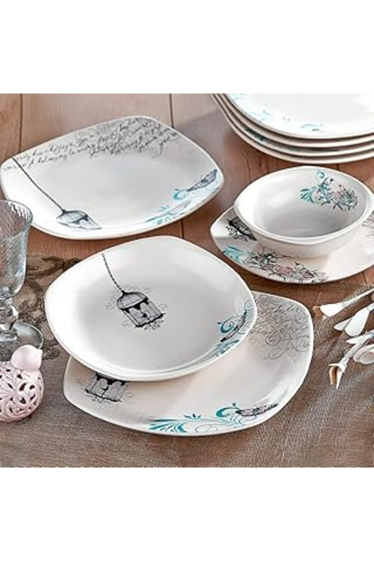 Mu Art Ahşap Keramika Retro Yemek Takımı 24 Parça 6 Kişilik