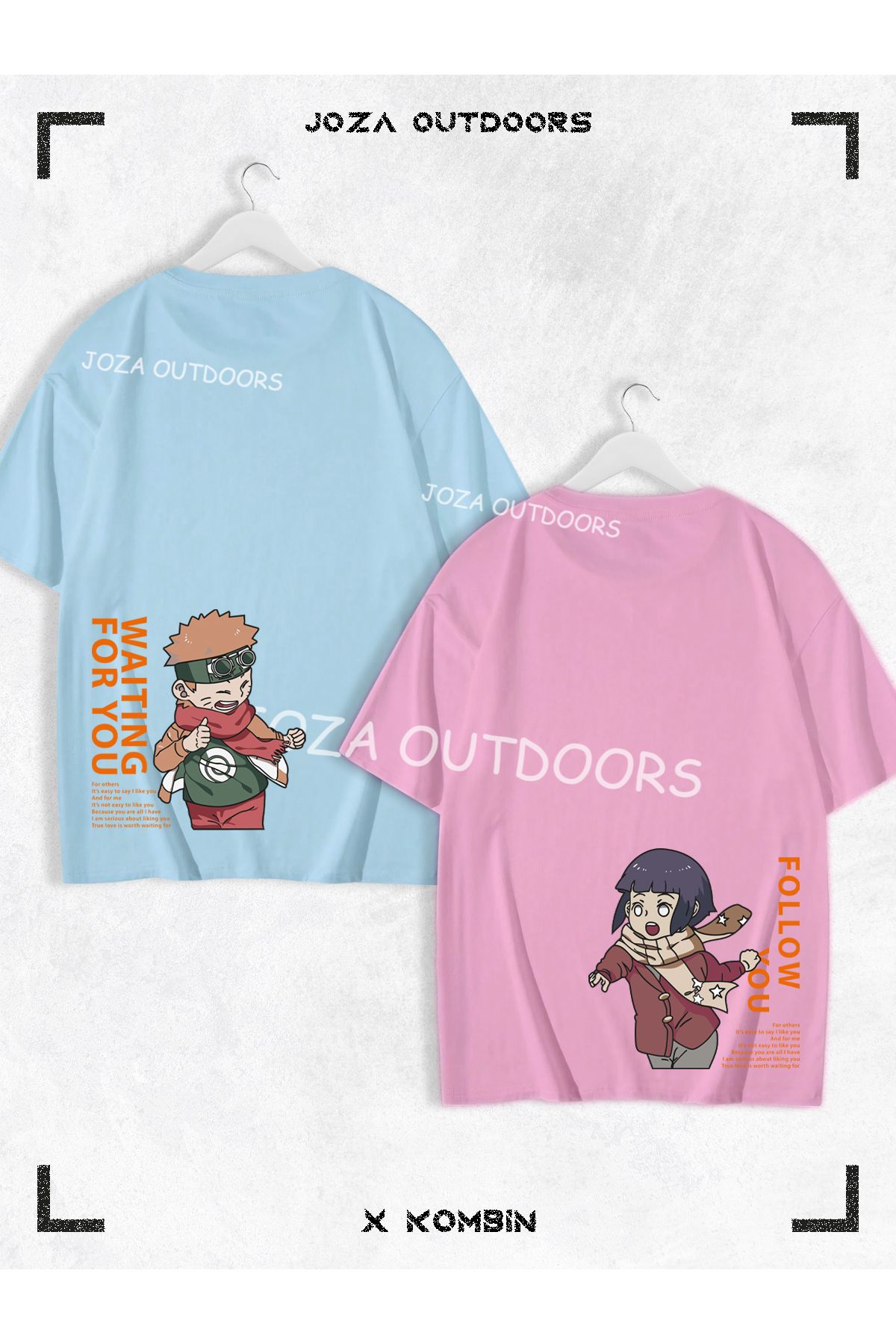 Joza Outdoors Kadın Erkek Hinata Narto Anime Arka Bel Baskılı Sevgili Çift Kombini Oversize Tshirt 2'li Takım