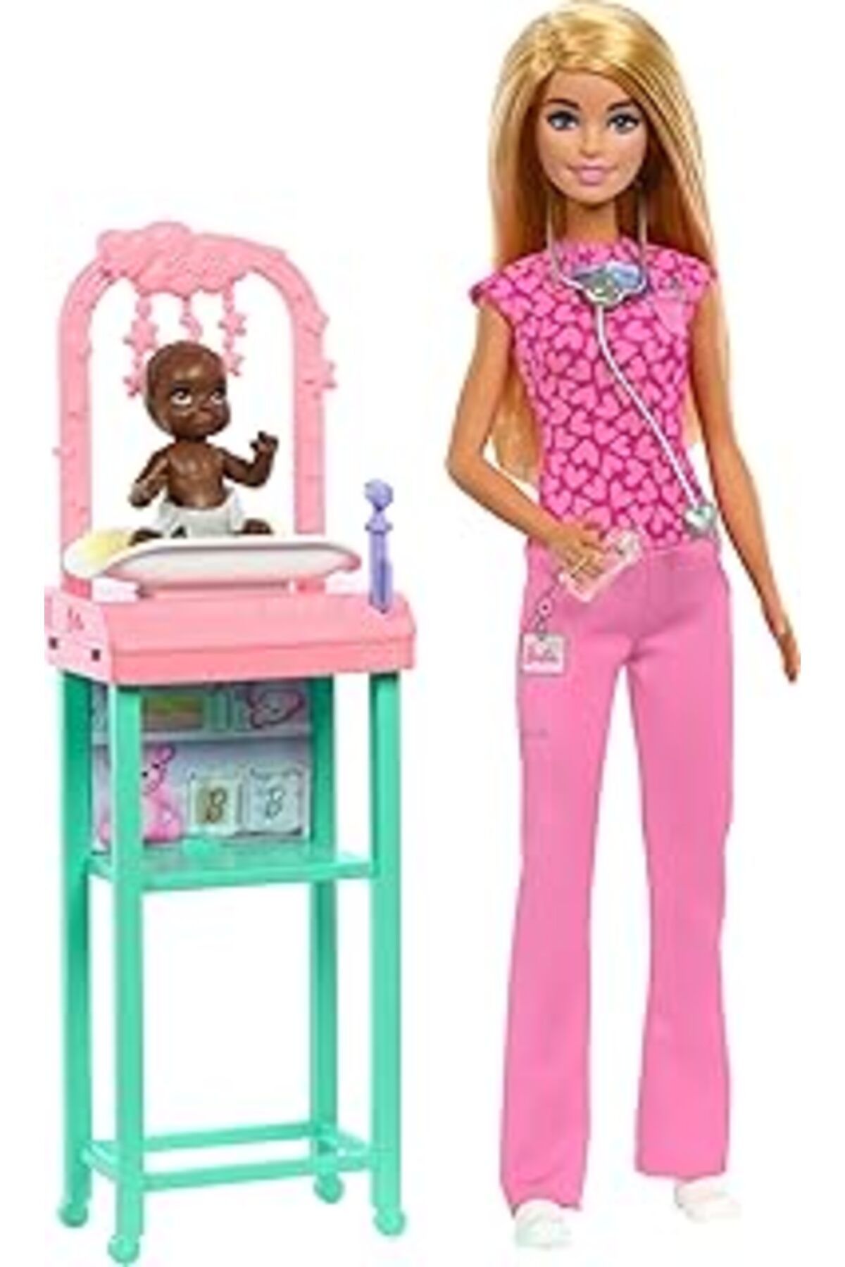 Qedii Barbie Kariyer Oyun Setleri - Doktor Bebek Çocuk Doktoru Barbie, Sarışın Bebek, 1 Bebek Figürü, Mob