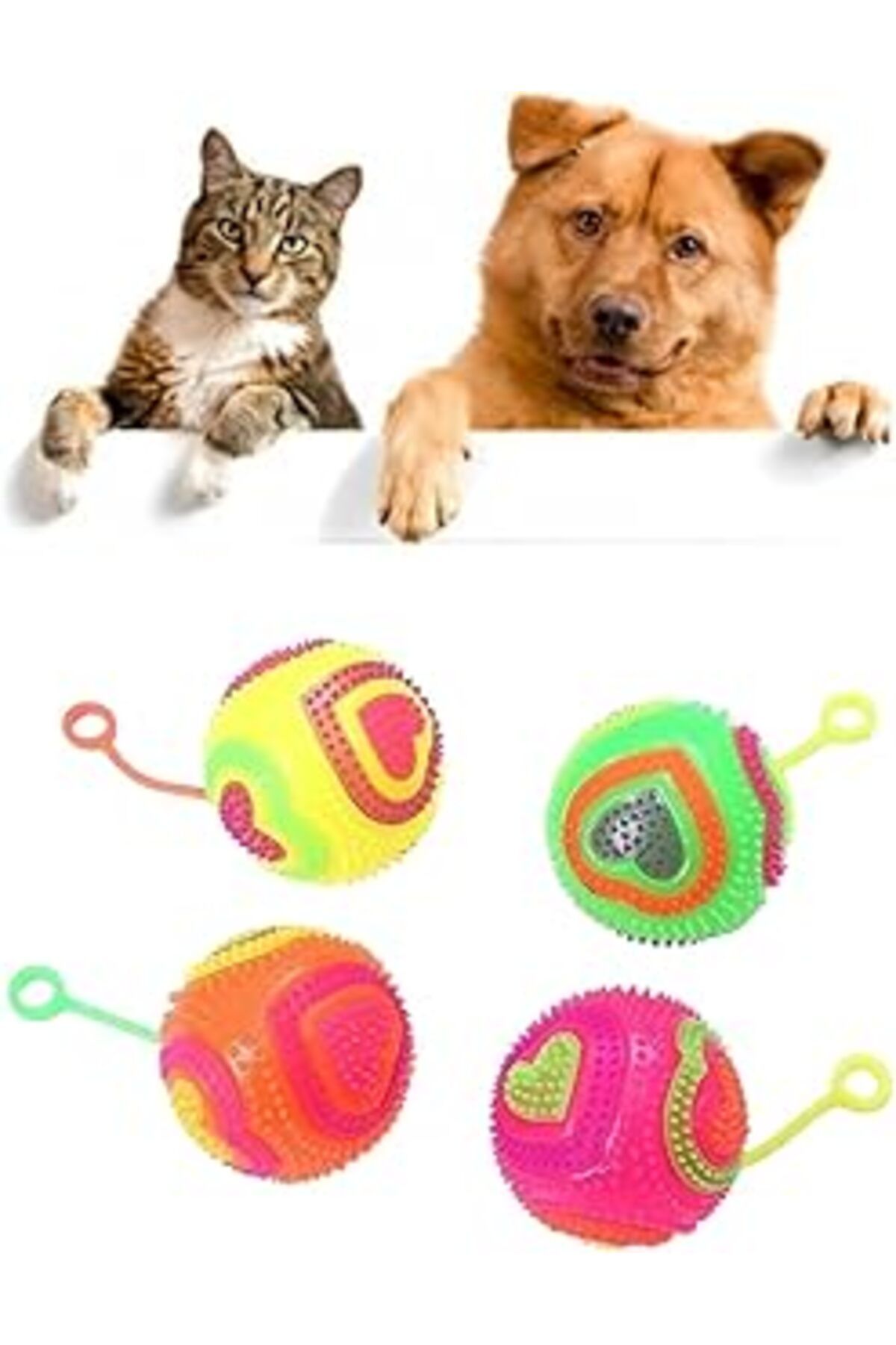 ASİTAN Tineke Kalpli Model Işıklı Oyun Topu 6,5 Cm Kedi Köpek Oyun Topu 1 Adet