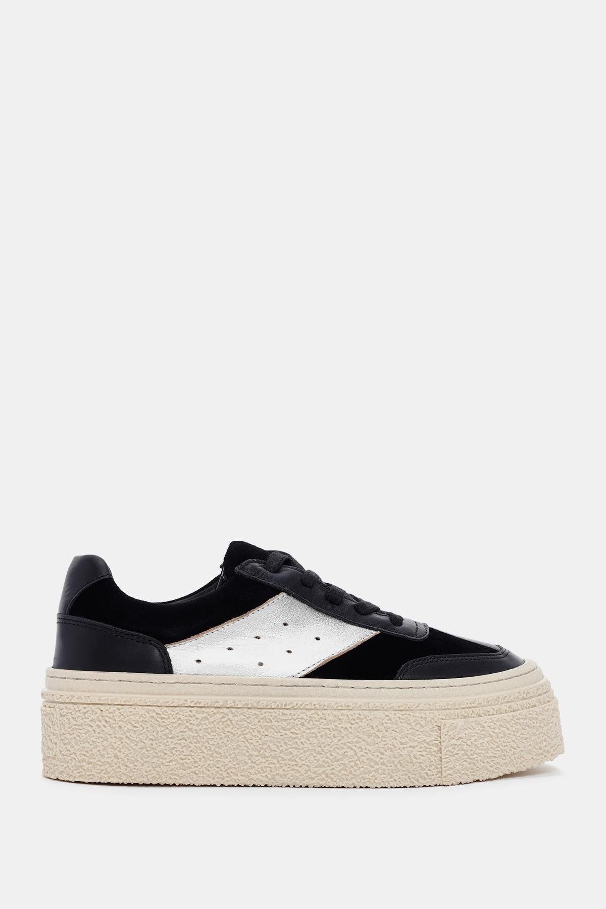 Bestyle Alves Kadın Siyah-Gümüş Gerçek Deri Sneaker