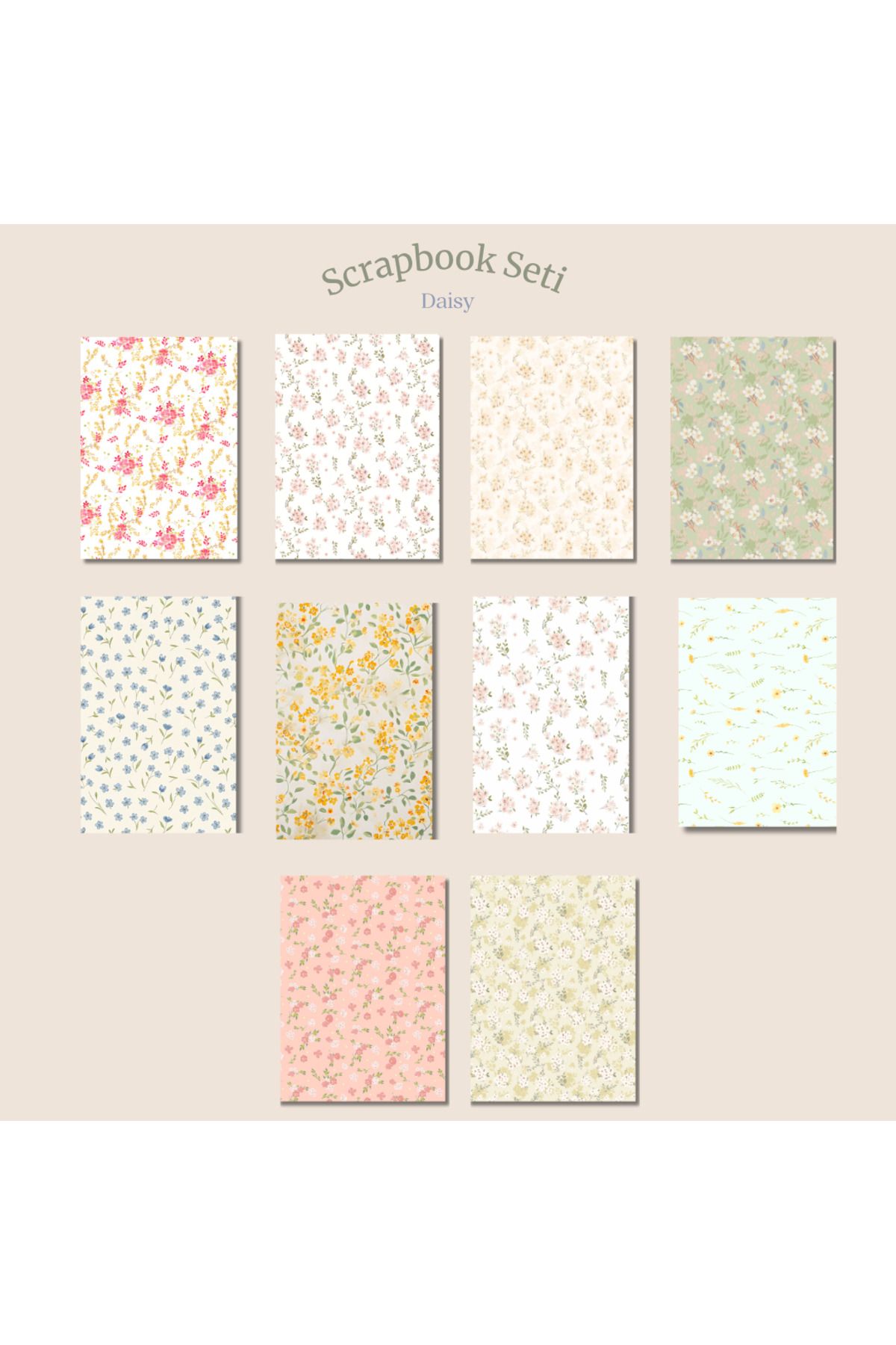 MirayDesign Papatya Temalı Scrapbook Seti 10 adet (a5 boyutunda Arkası Yapışkanlı)