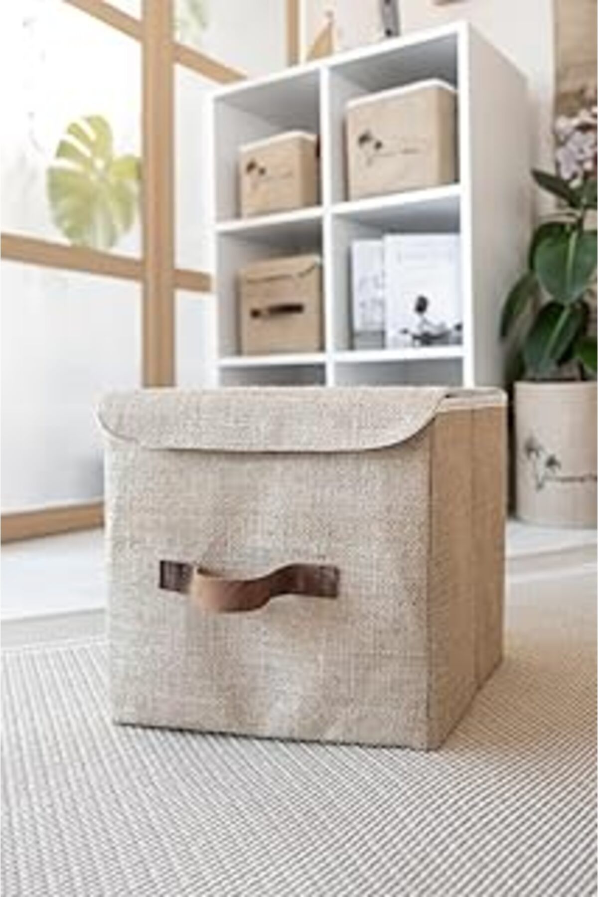 Mu Art Ahşap Art Bee Jüt Dolap İçi Organizer Takı, Makyaj, Banyo, Ofis Düzenleyici Kapaklı Saklama Kutusu 20X20X