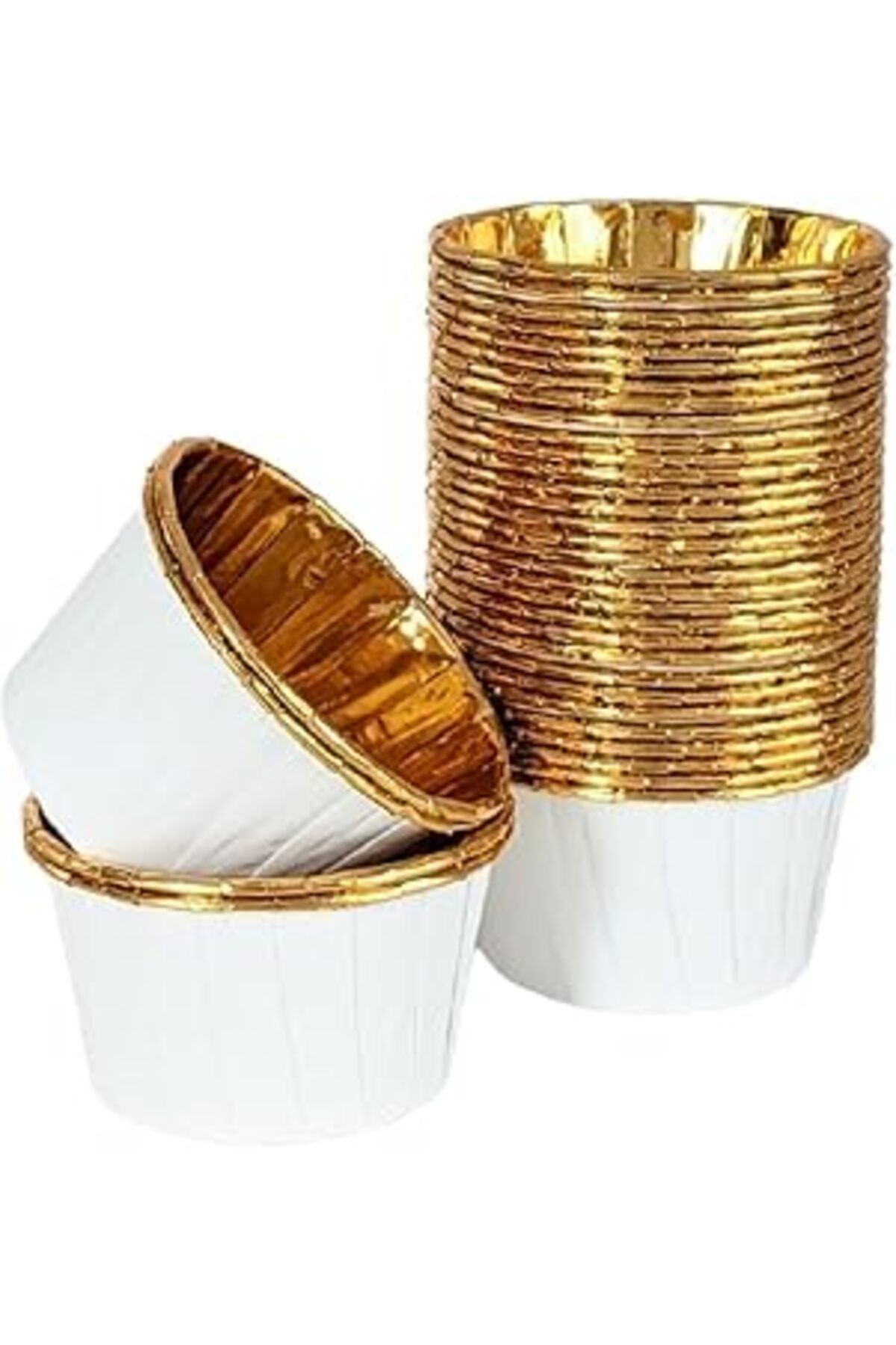 NETWORK ART Trend Hediye Sepeti 25'Li Beyaz Gold Muffin Kek Kalıbı, Kek Kapsülü Cupcake Kalıbı, Airfryer Uyumlu