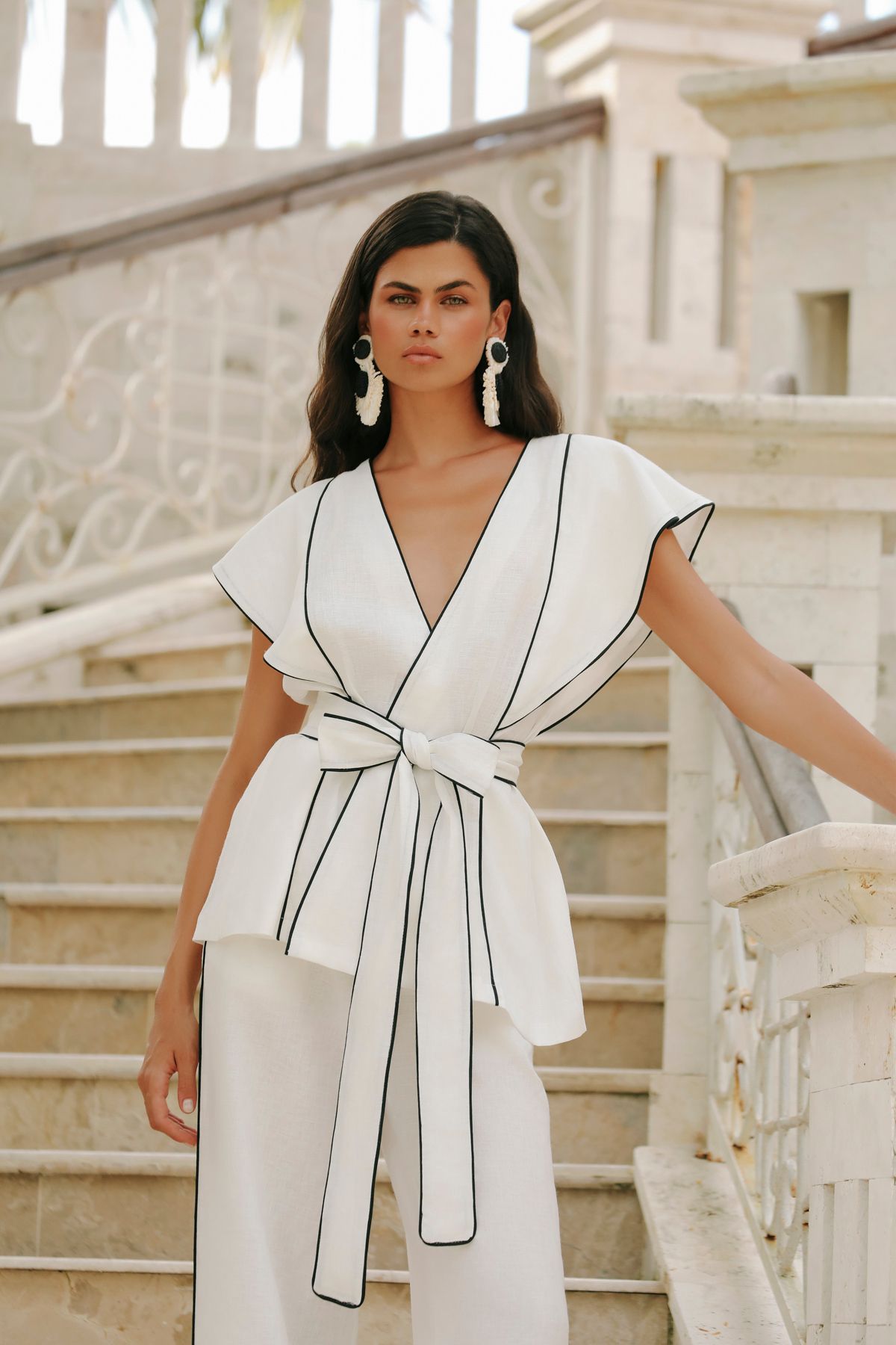 MODA MAİSON JESSIE AULIA BLANC PANTOLON TAKIM - %100 İPEK SATEN BEYAZ