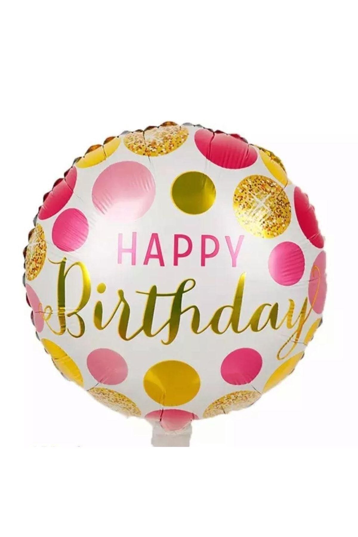 BALONDÜNYASI 18 Inç Yuvarlak Happy Birthday Doğum Günü Folyo Balonları