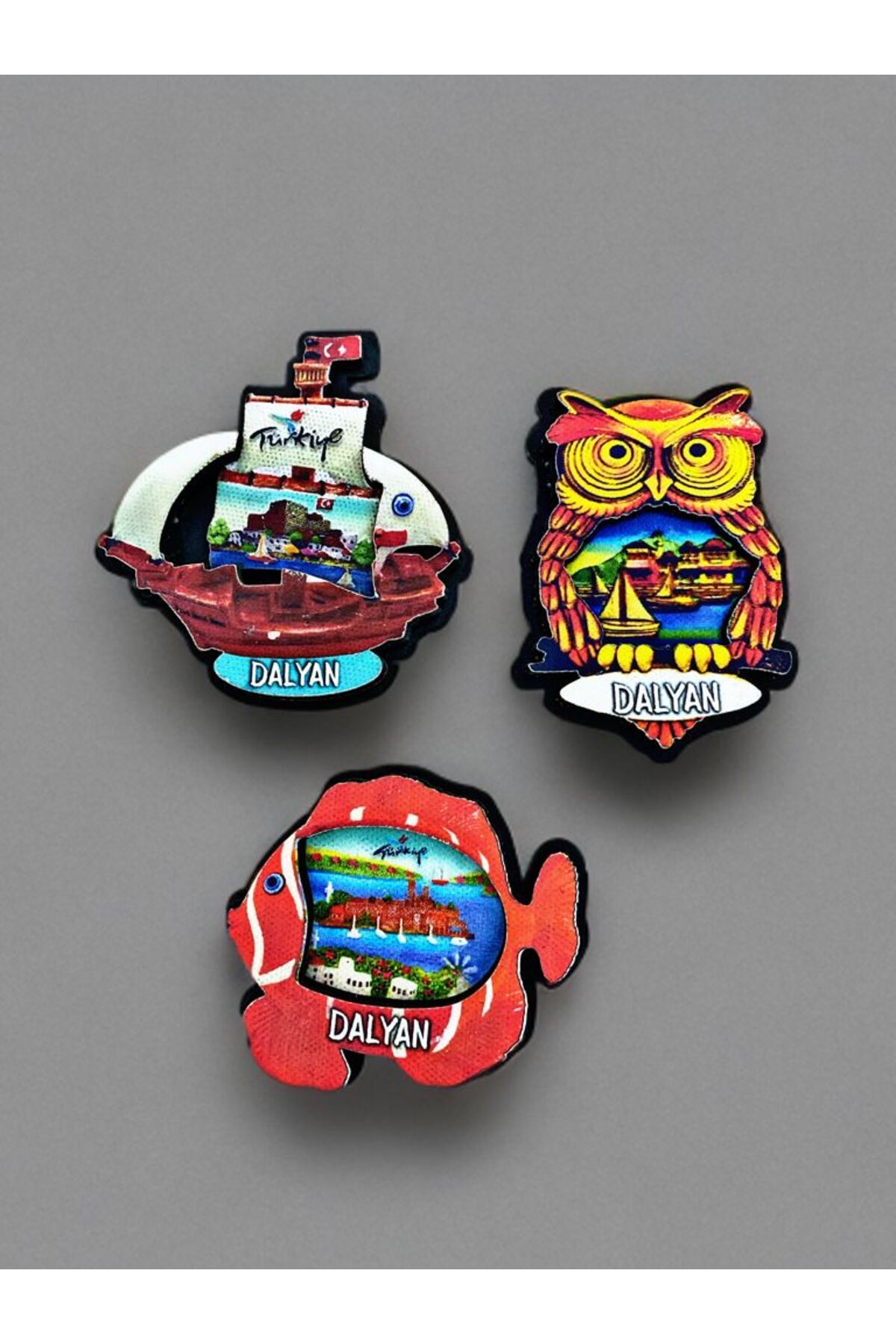 Home DALYAN Temalı 3 lü Set Ahşap 3 Boyutlu Magnet. Mat Renkler ve Eskitme.