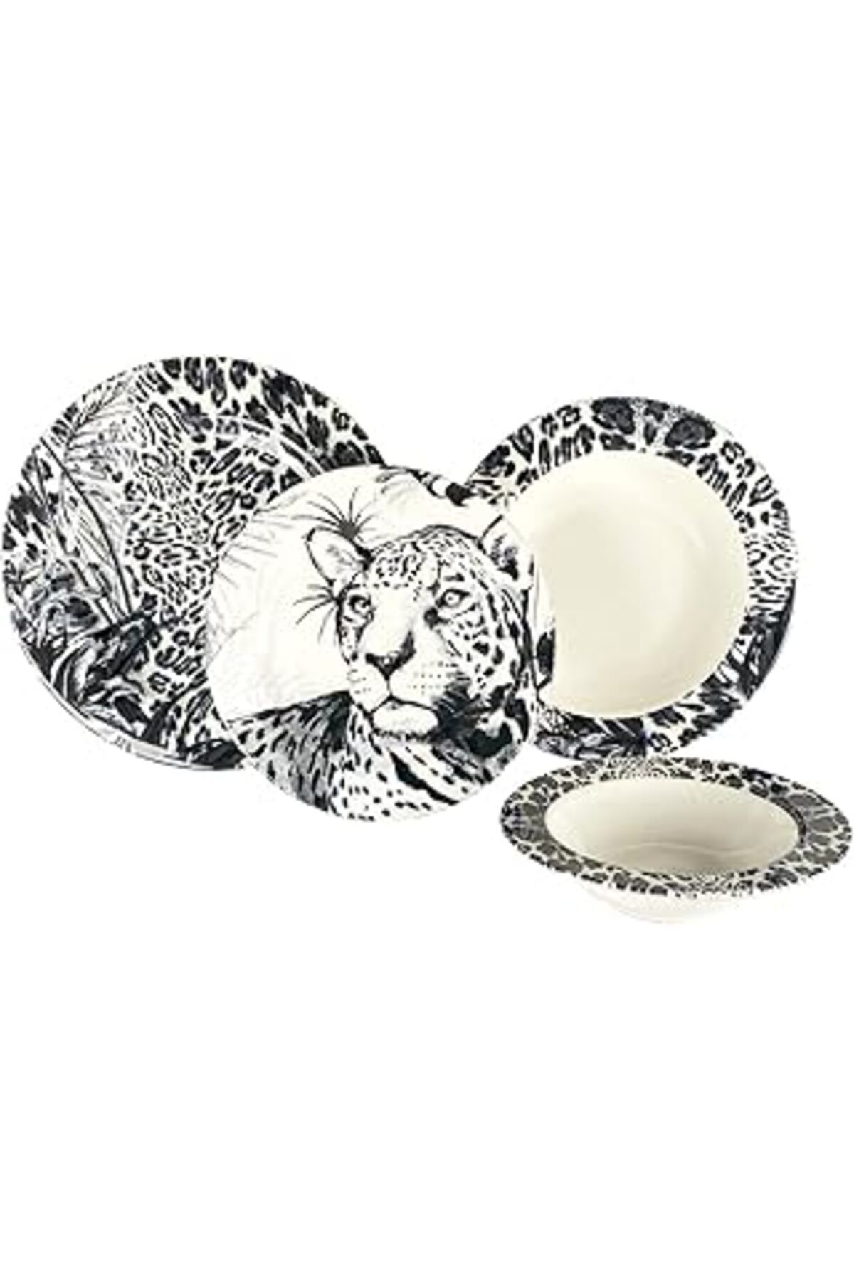 ASİTAN Zm Decor Siyah Leopar 24 Parça Tabak Seti